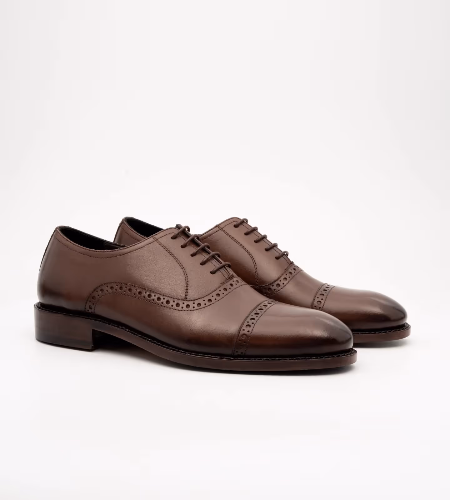 Hand Welted Semi Brogue Brown Captoe Oxfords image 1