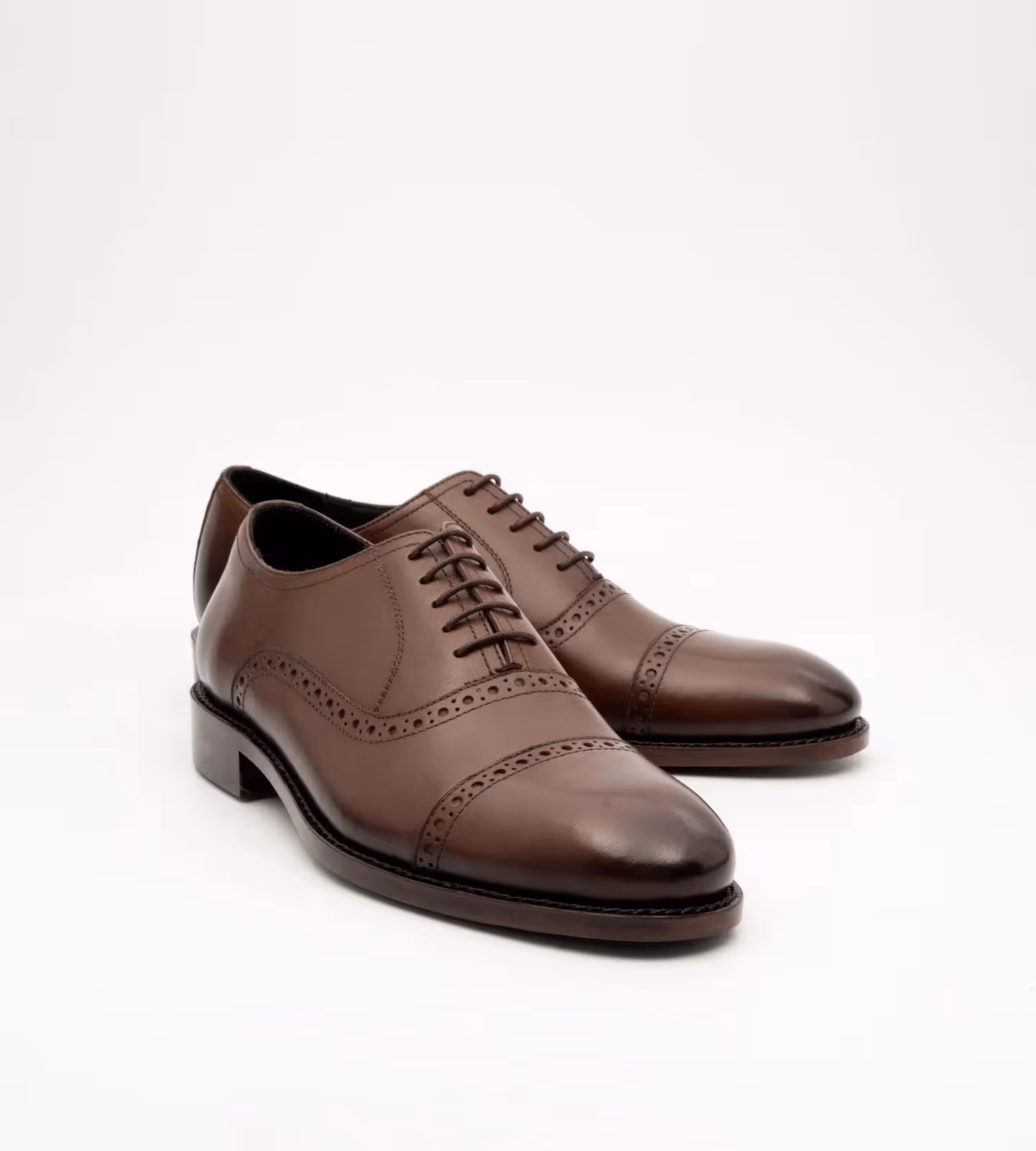 Hand Welted Semi Brogue Brown Captoe Oxfords image 4