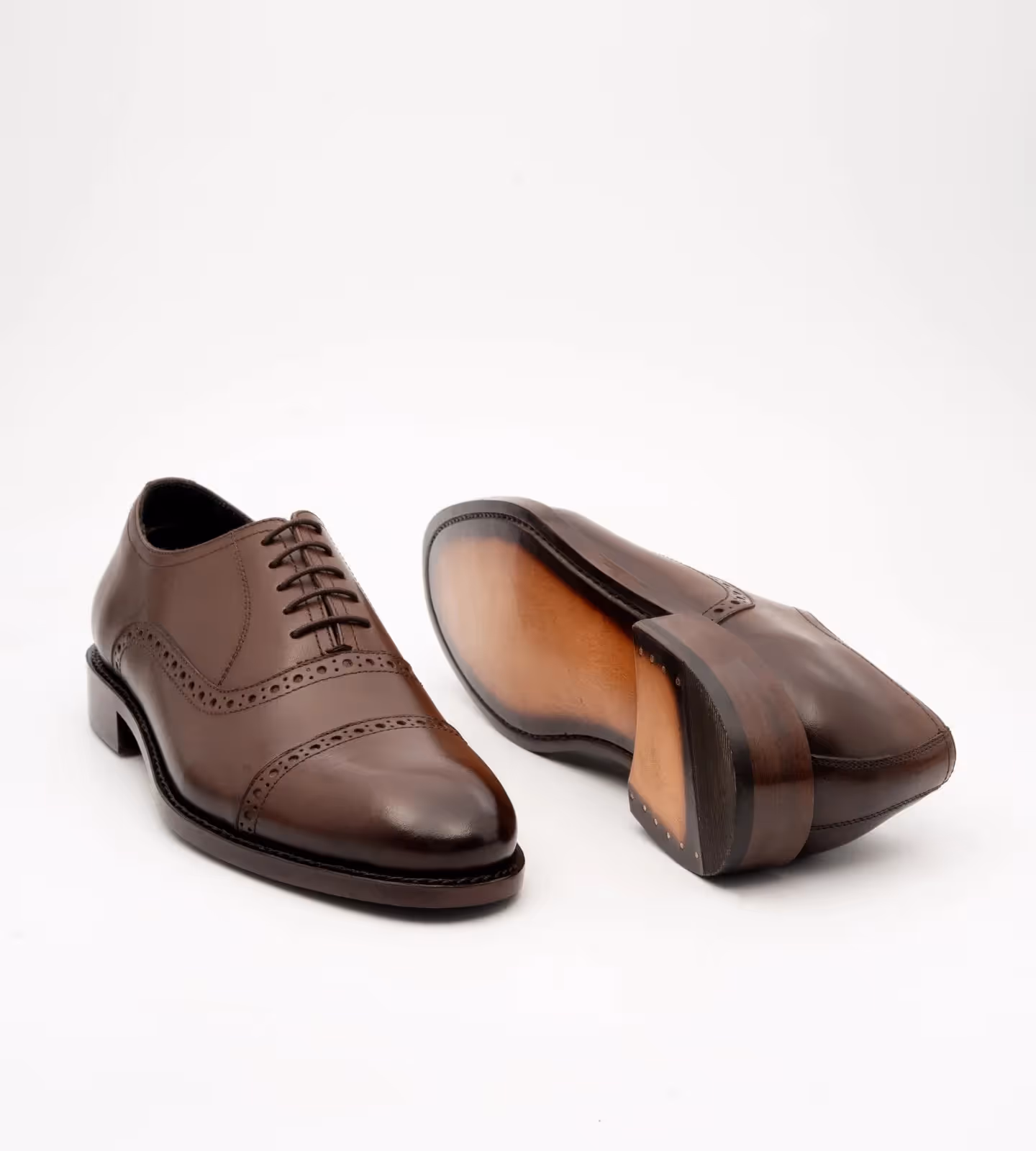 Hand Welted Semi Brogue Brown Captoe Oxfords image 5