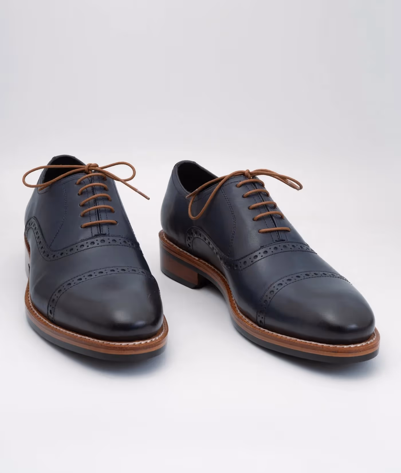 Hand Welted Semi Brogue Navy Captoe Oxfords image 1