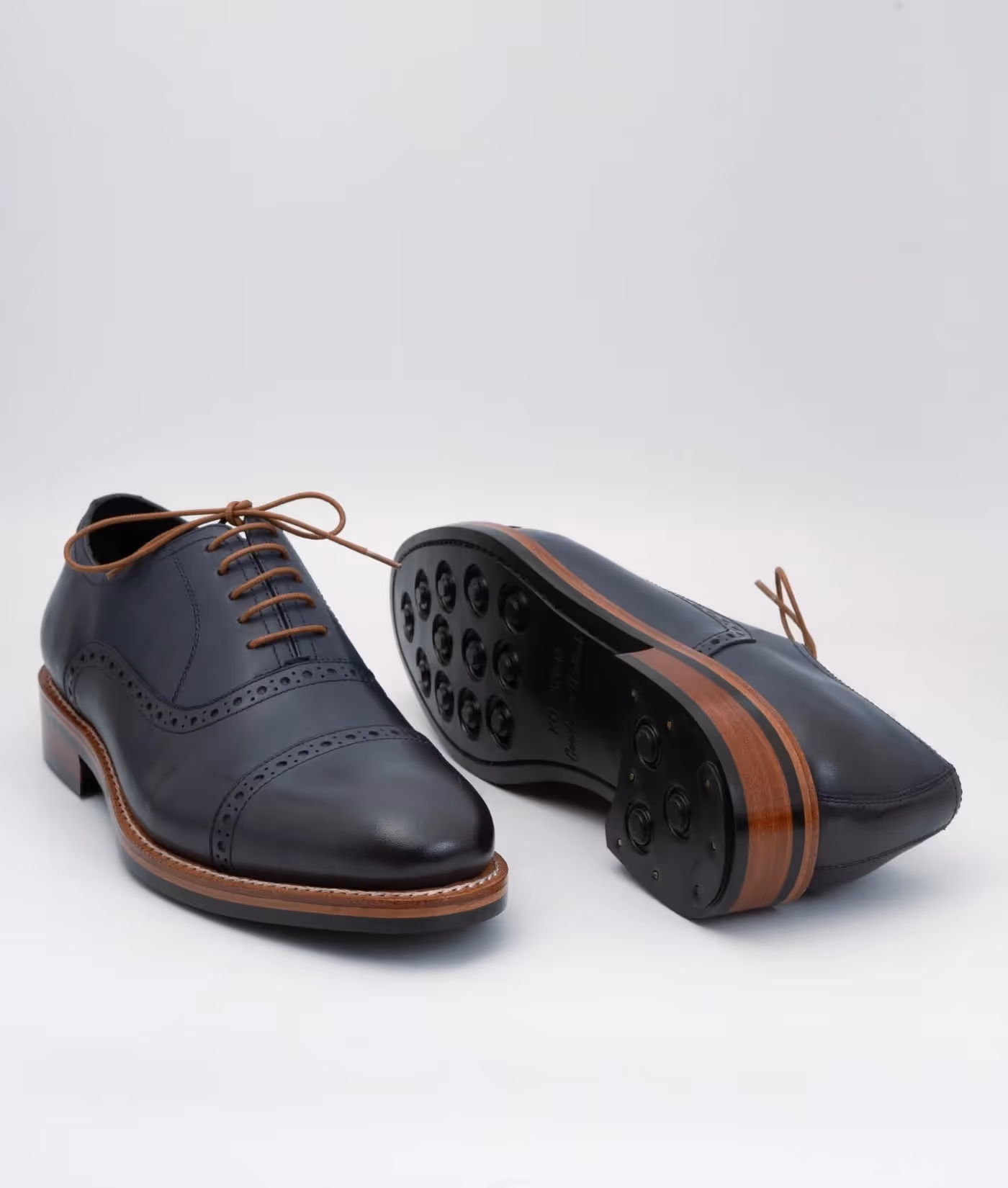 Hand Welted Semi Brogue Navy Captoe Oxfords image 2