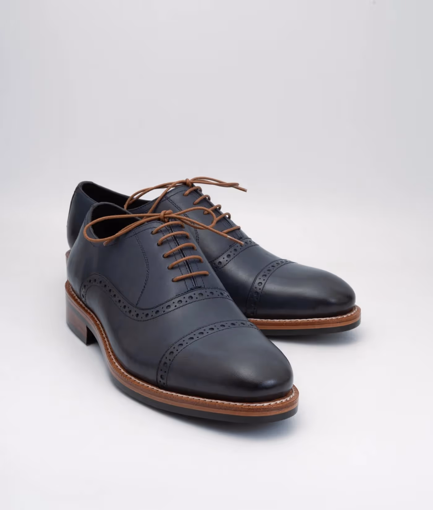 Hand Welted Semi Brogue Navy Captoe Oxfords image 3