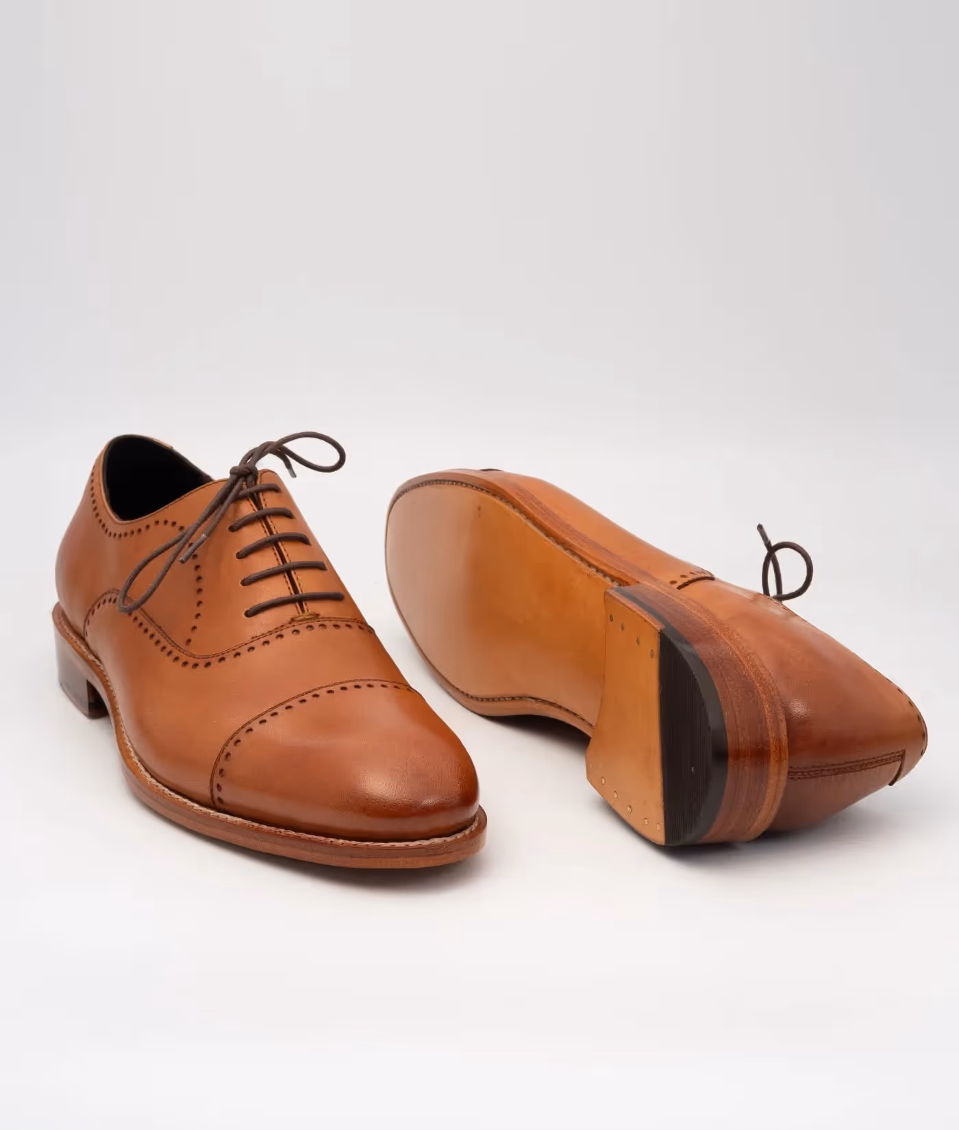 Hand Welted Tan Captoe Oxfords With Punches  image 2