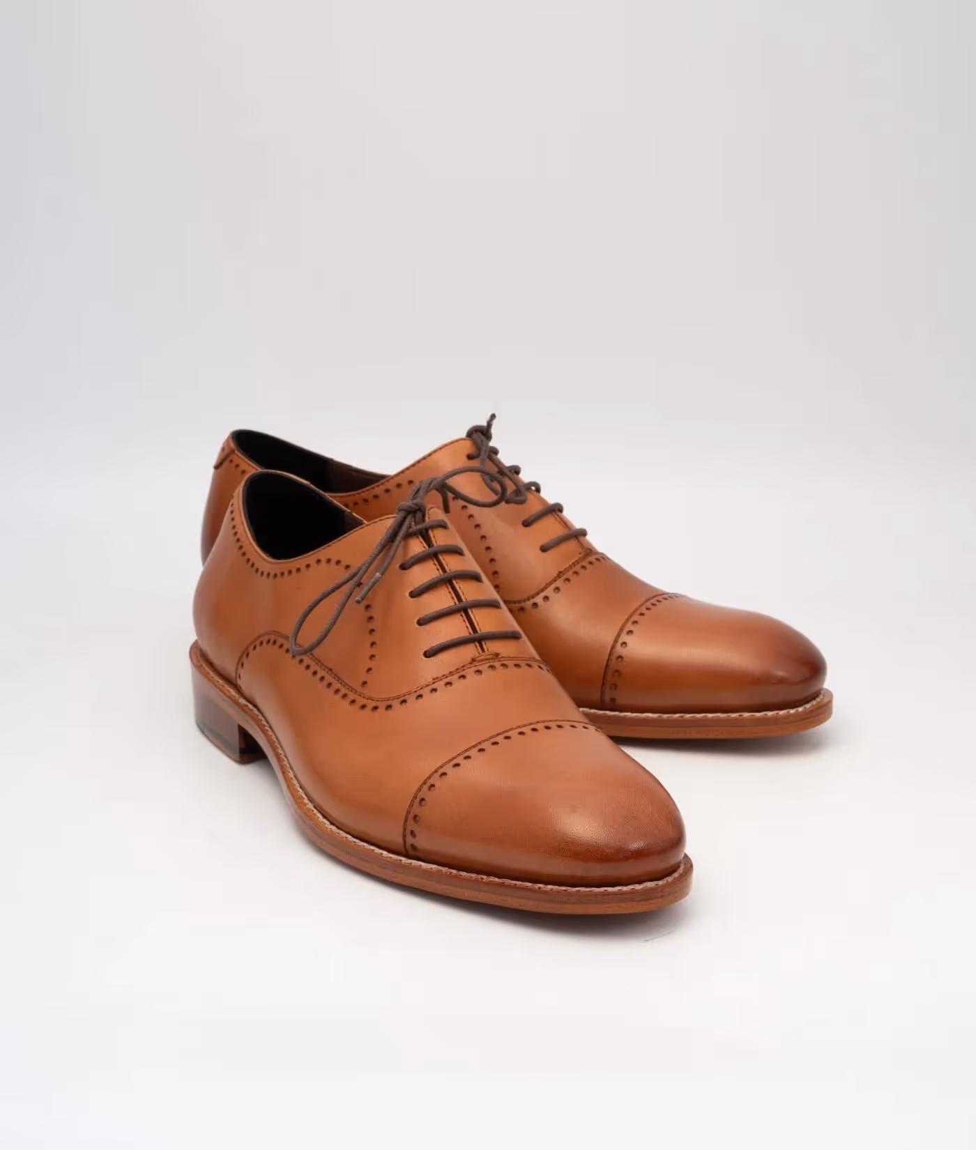 Hand Welted Tan Captoe Oxfords With Punches  image 6