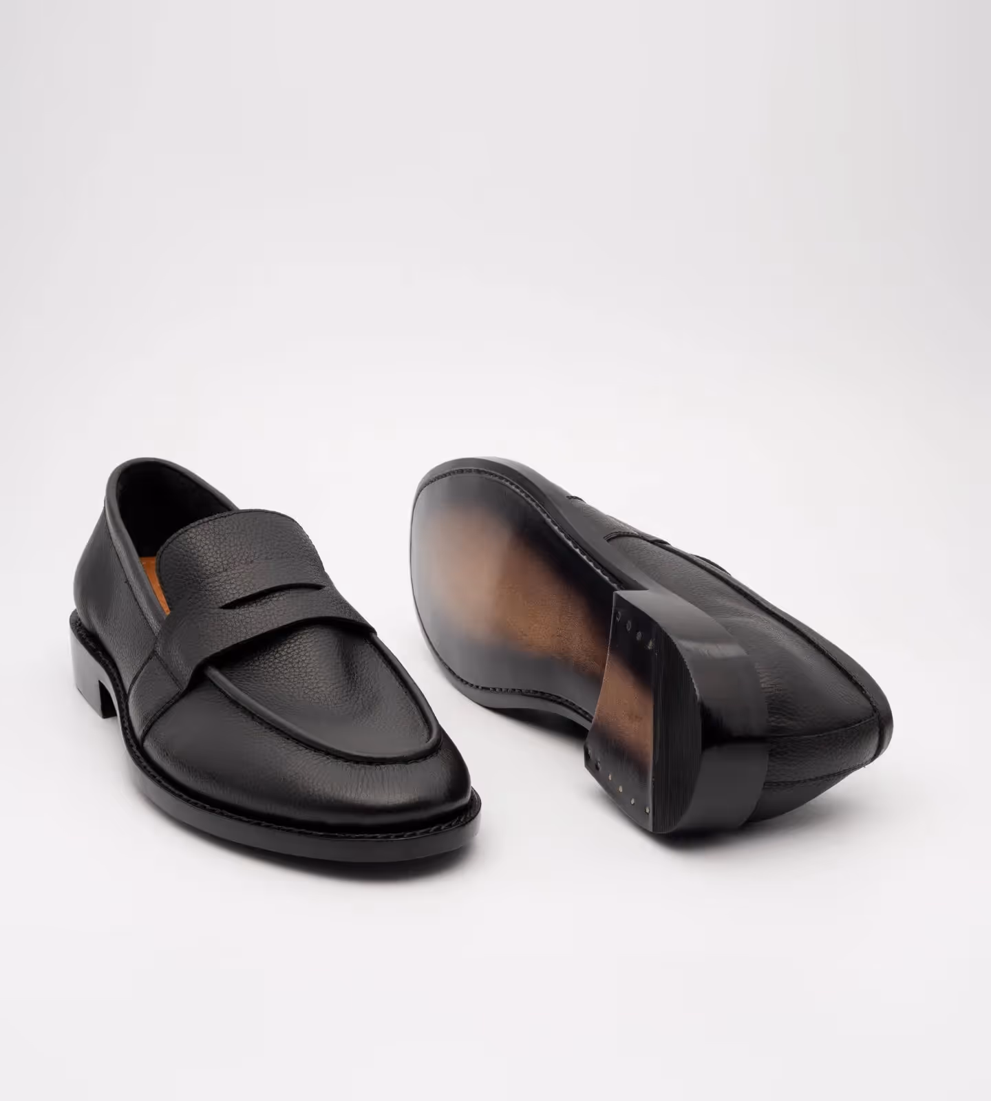 Hand-Welted Unlined Black Milled Leather Penny Loafer image 3