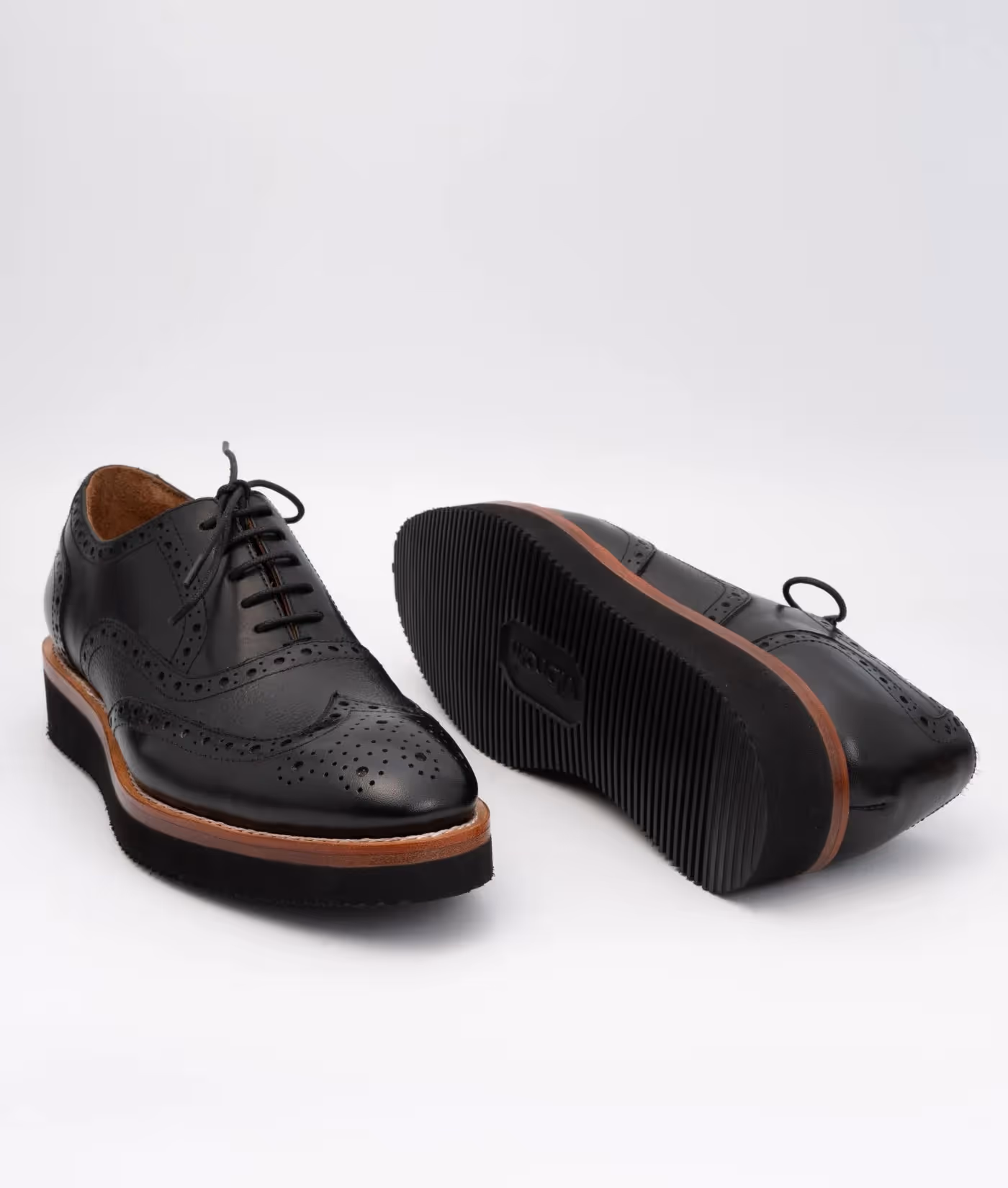 Hand Welted Vibram Comfort Black Wingtip Oxfords image 2