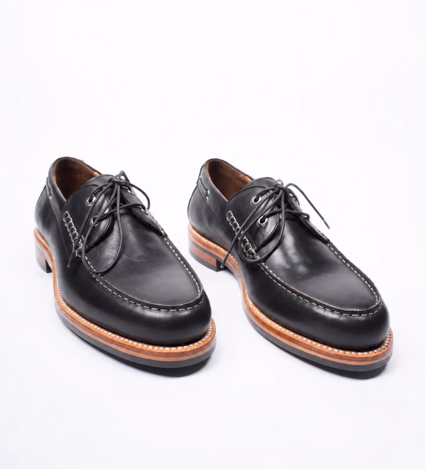 Handwelted Black Full Grain Boat Shoes image 1