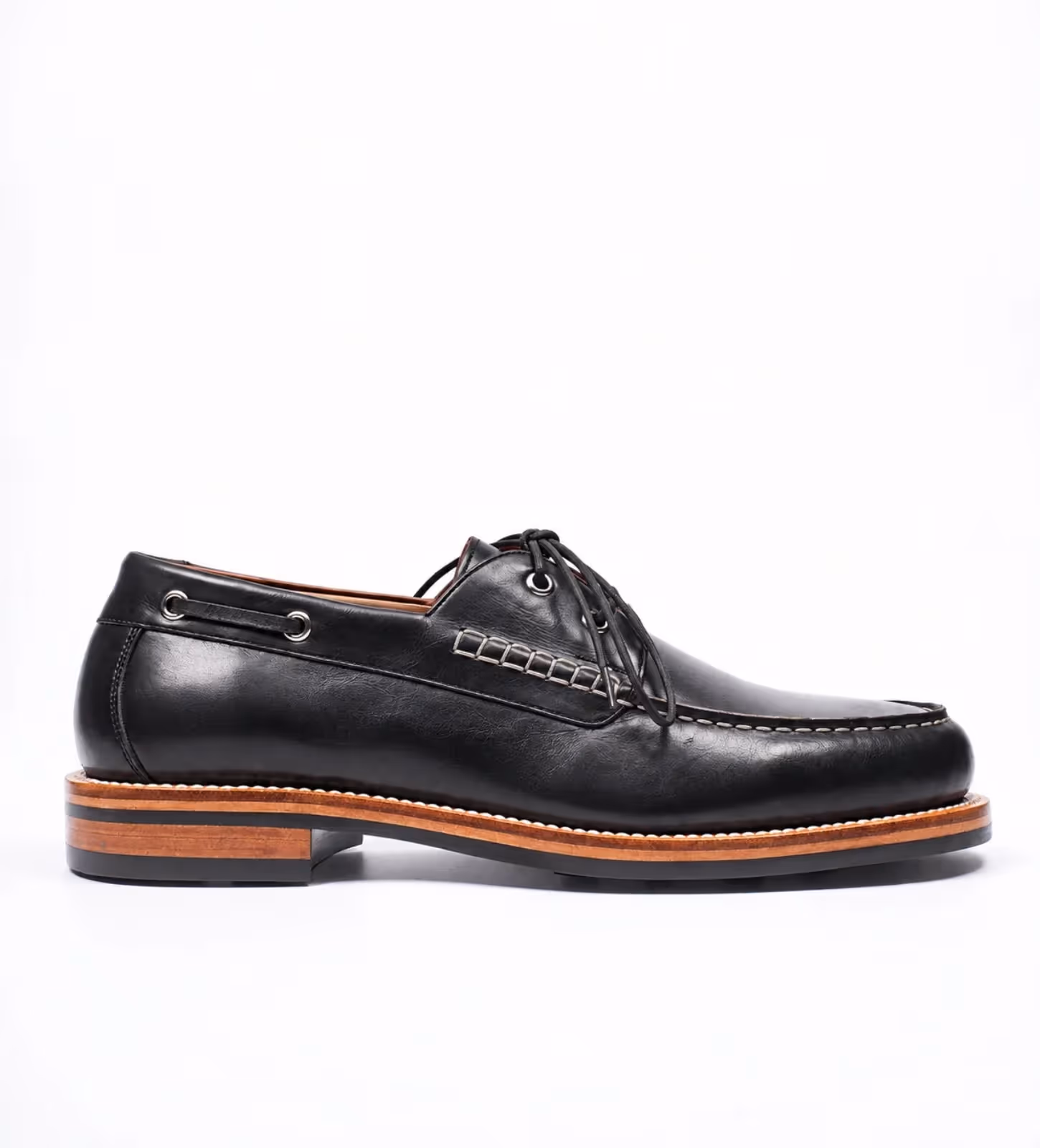 Handwelted Black Full Grain Boat Shoes image 2
