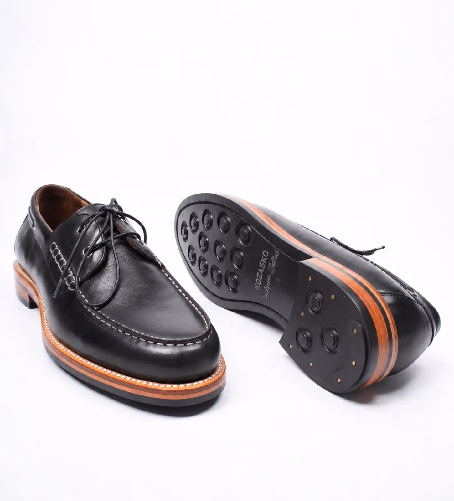 Handwelted Black Full Grain Boat Shoes image 3