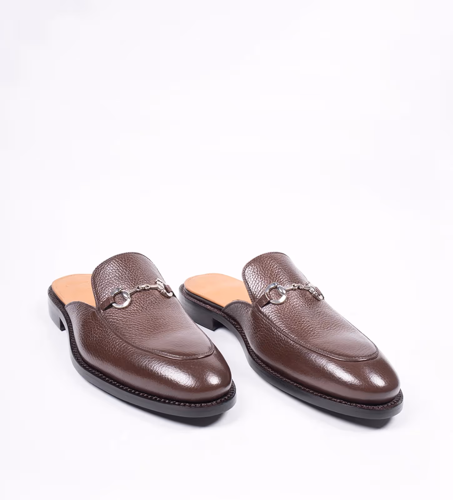 Handwelted Brown Milled Leather Horsebit Mules image 1