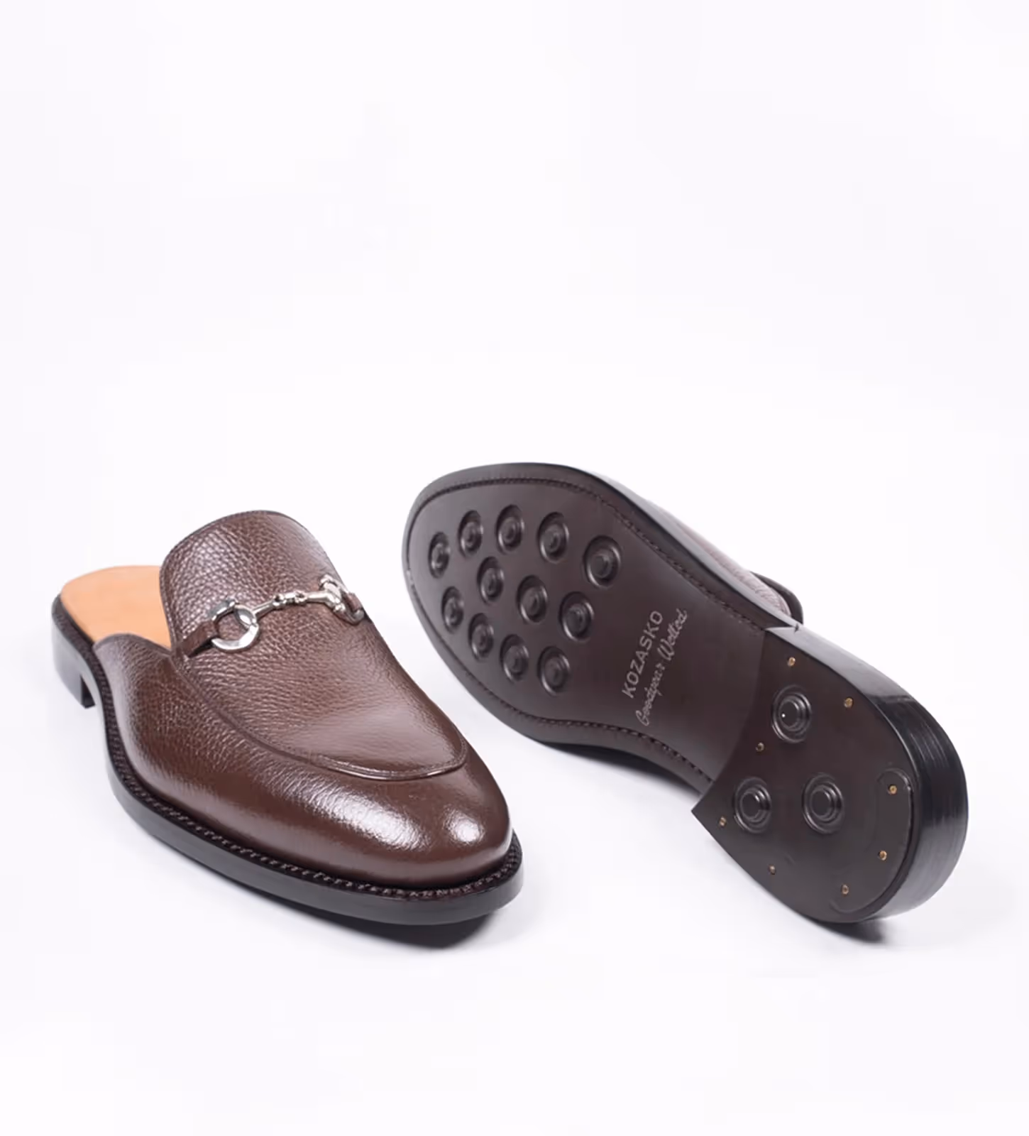 Handwelted Brown Milled Leather Horsebit Mules image 2