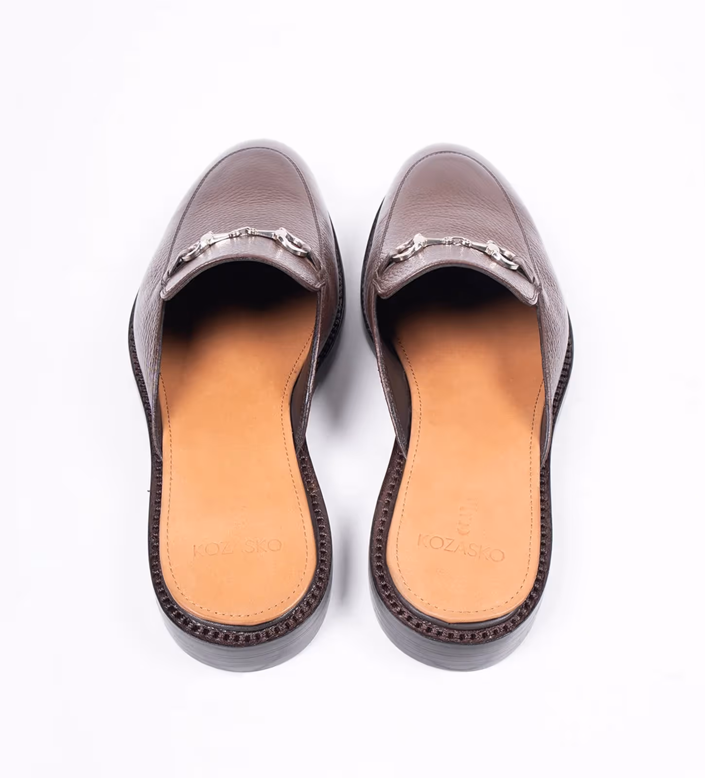 Handwelted Brown Milled Leather Horsebit Mules image 3