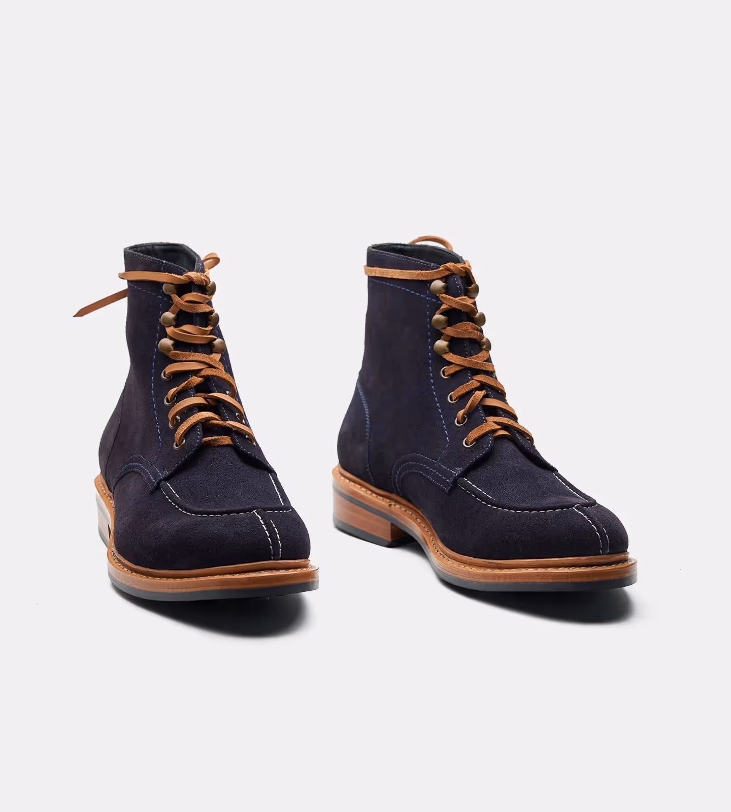 Handwelted Navy Suede Split Toe Derby Boot image 1