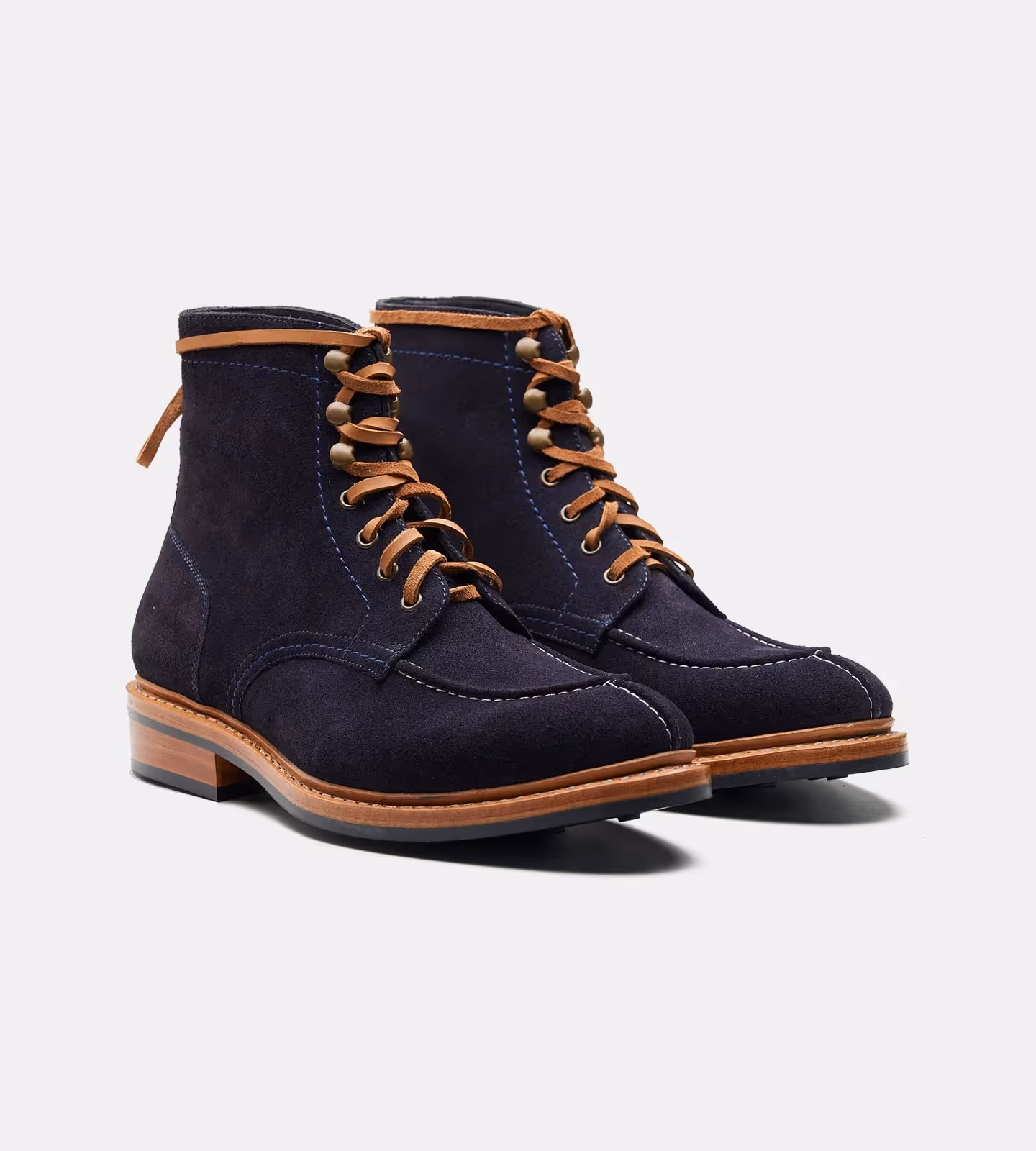 Handwelted Navy Suede Split Toe Derby Boot image 2
