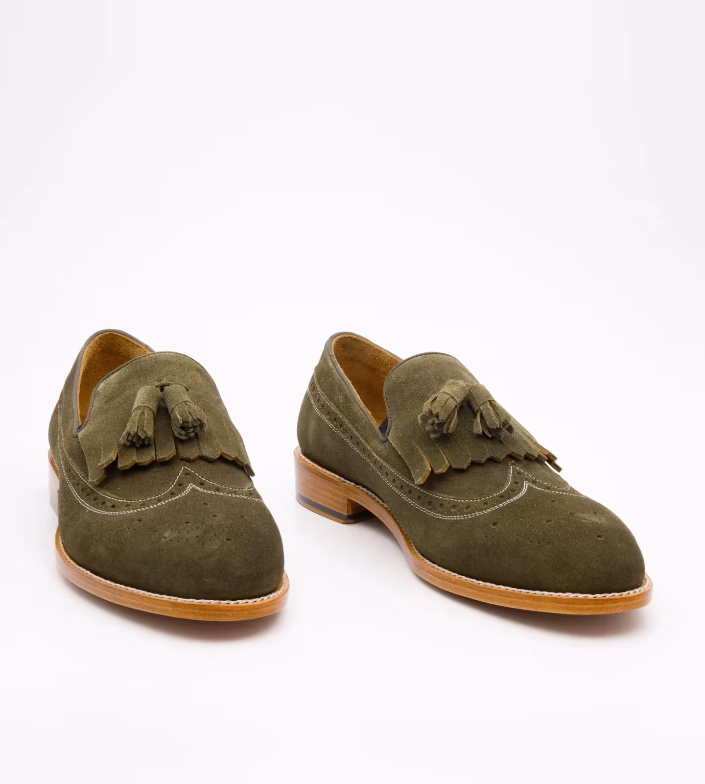 Handwelted Olive Suede Brogue Tassel Loafer image 1