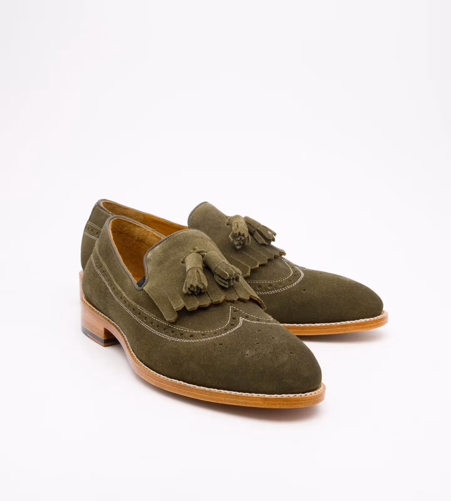 Handwelted Olive Suede Brogue Tassel Loafer image 2