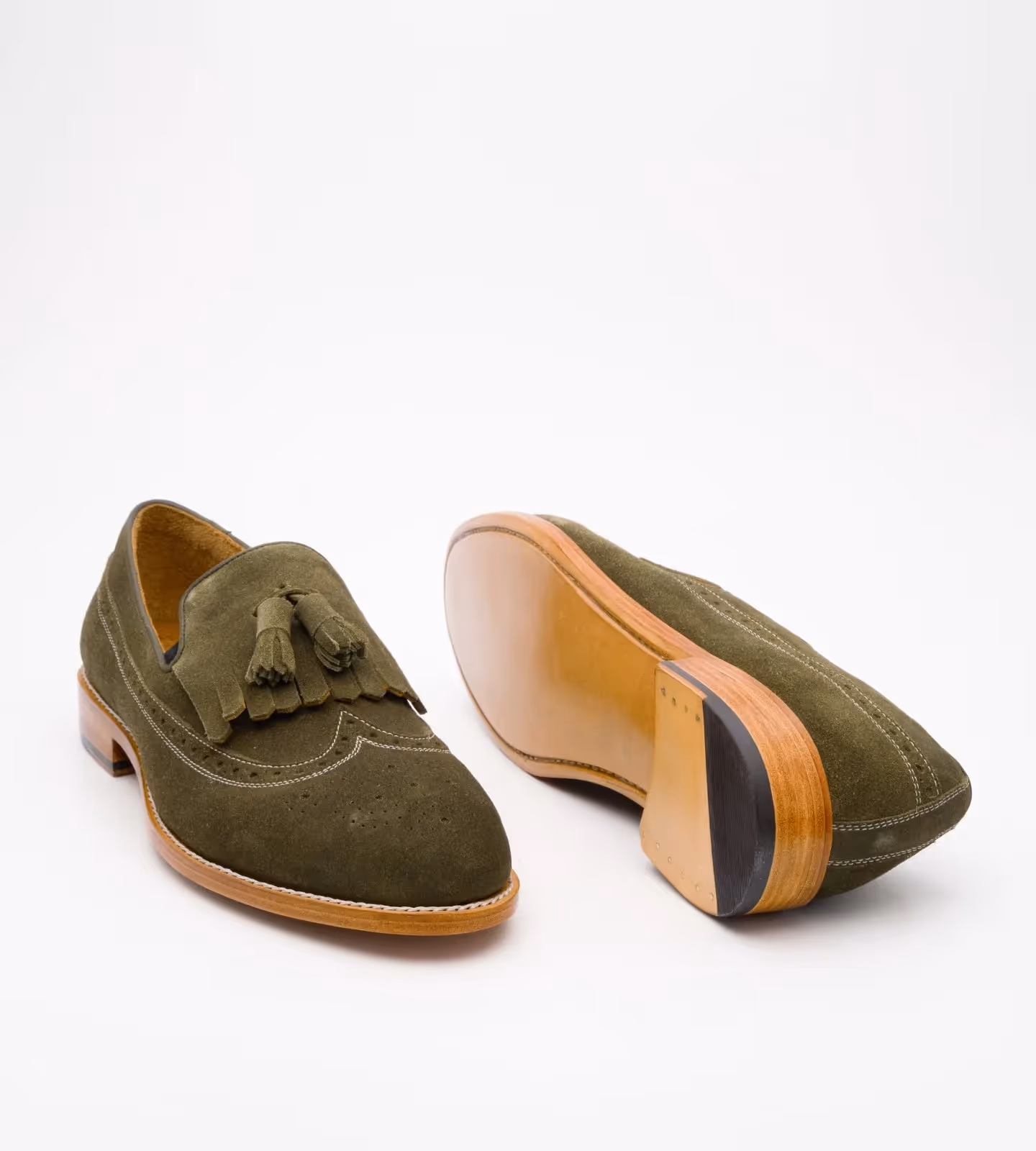 Handwelted Olive Suede Brogue Tassel Loafer image 3