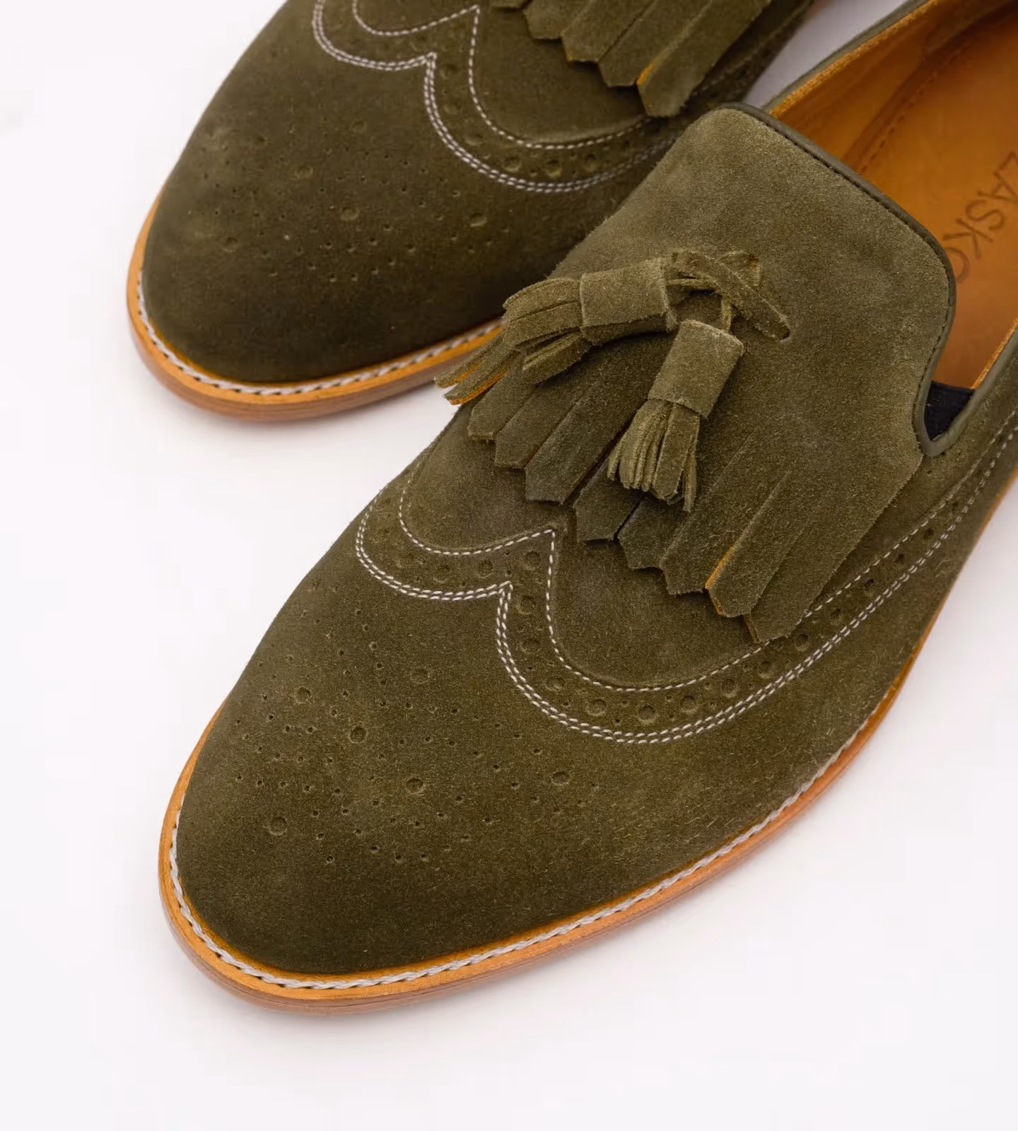 Handwelted Olive Suede Brogue Tassel Loafer image 5