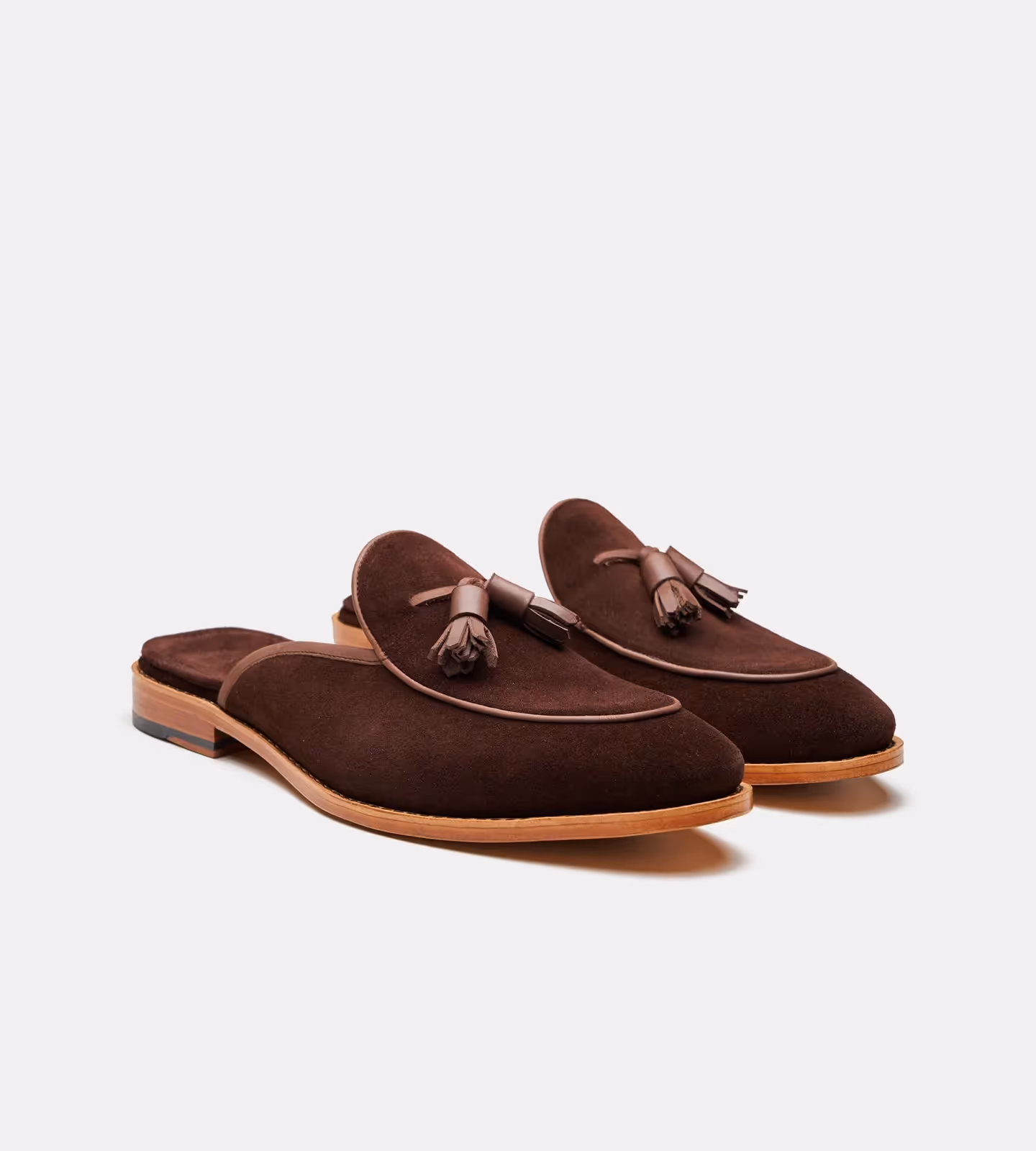 Handwelted Suede Tassel Mules image 1