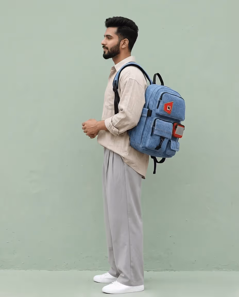 Pocket Cluster Backpack Denim Strobe image 1