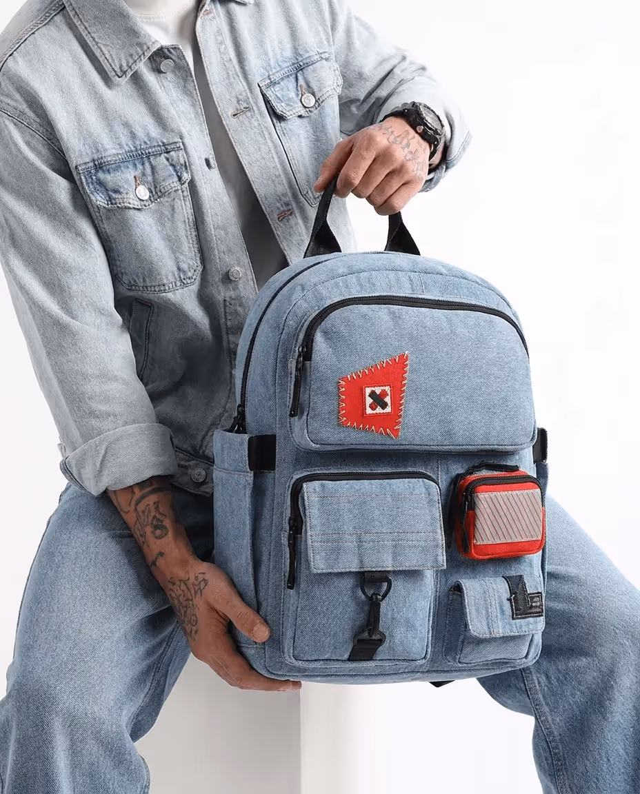 Pocket Cluster Backpack Denim Strobe image 2