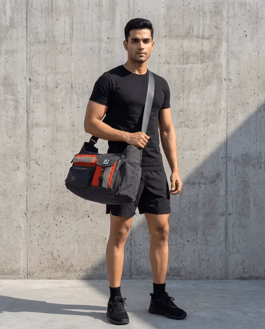 Pocket Cluster Gym Bag Denim Black image 1
