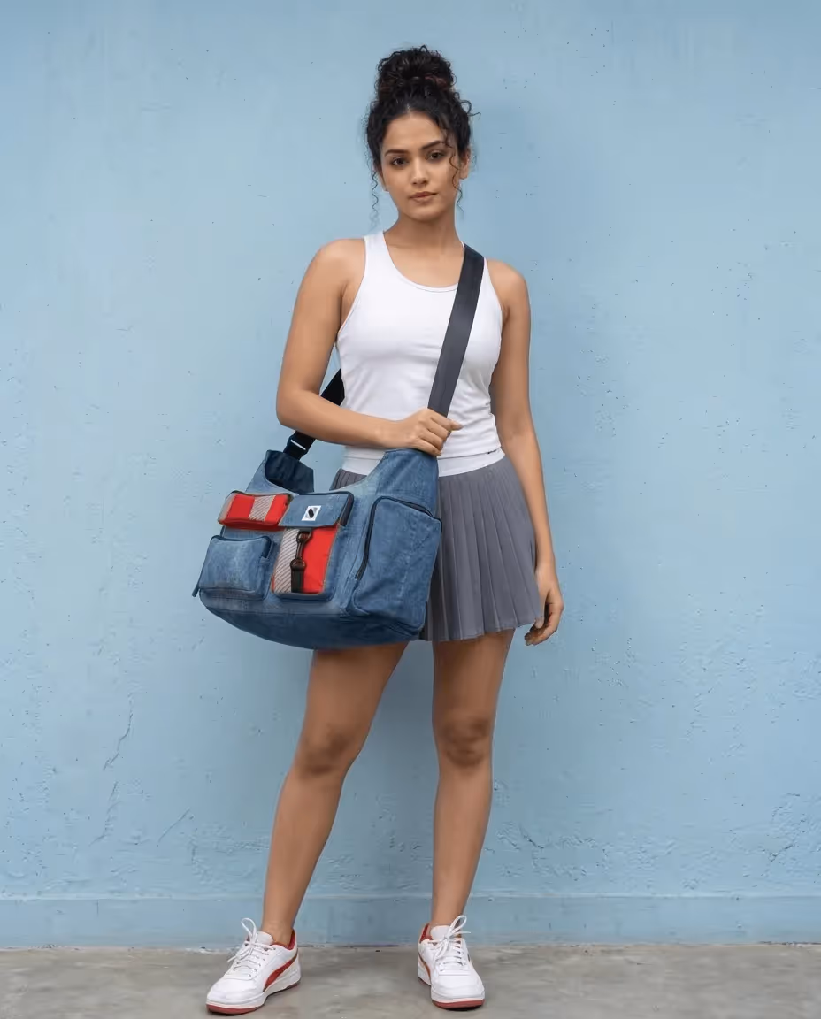 Pocket Cluster Gym Bag Denim Black  image 8