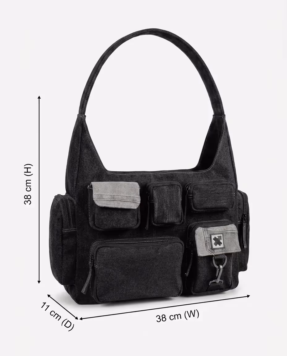 Pocket Cluster Hobo Bag - Denim Black image 3