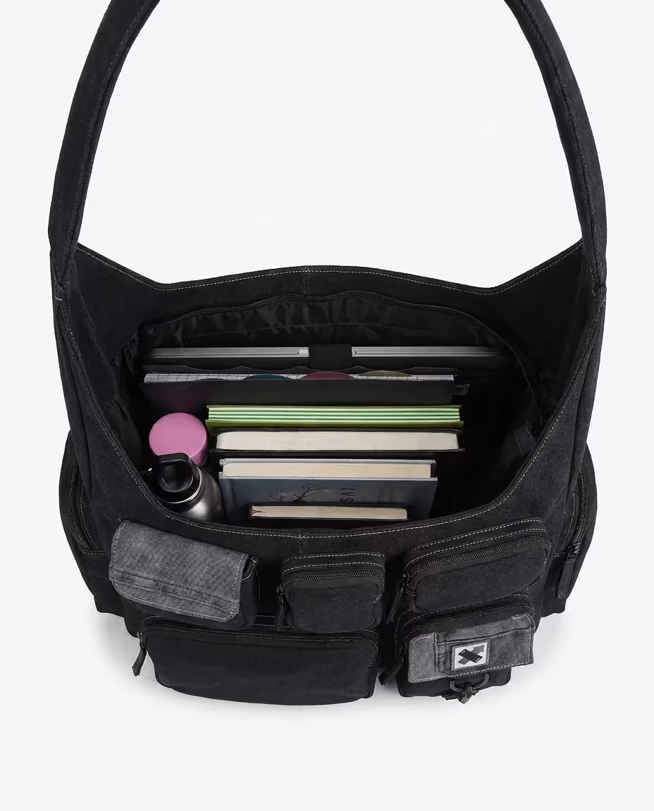 Pocket Cluster Hobo Bag - Denim Black image 4