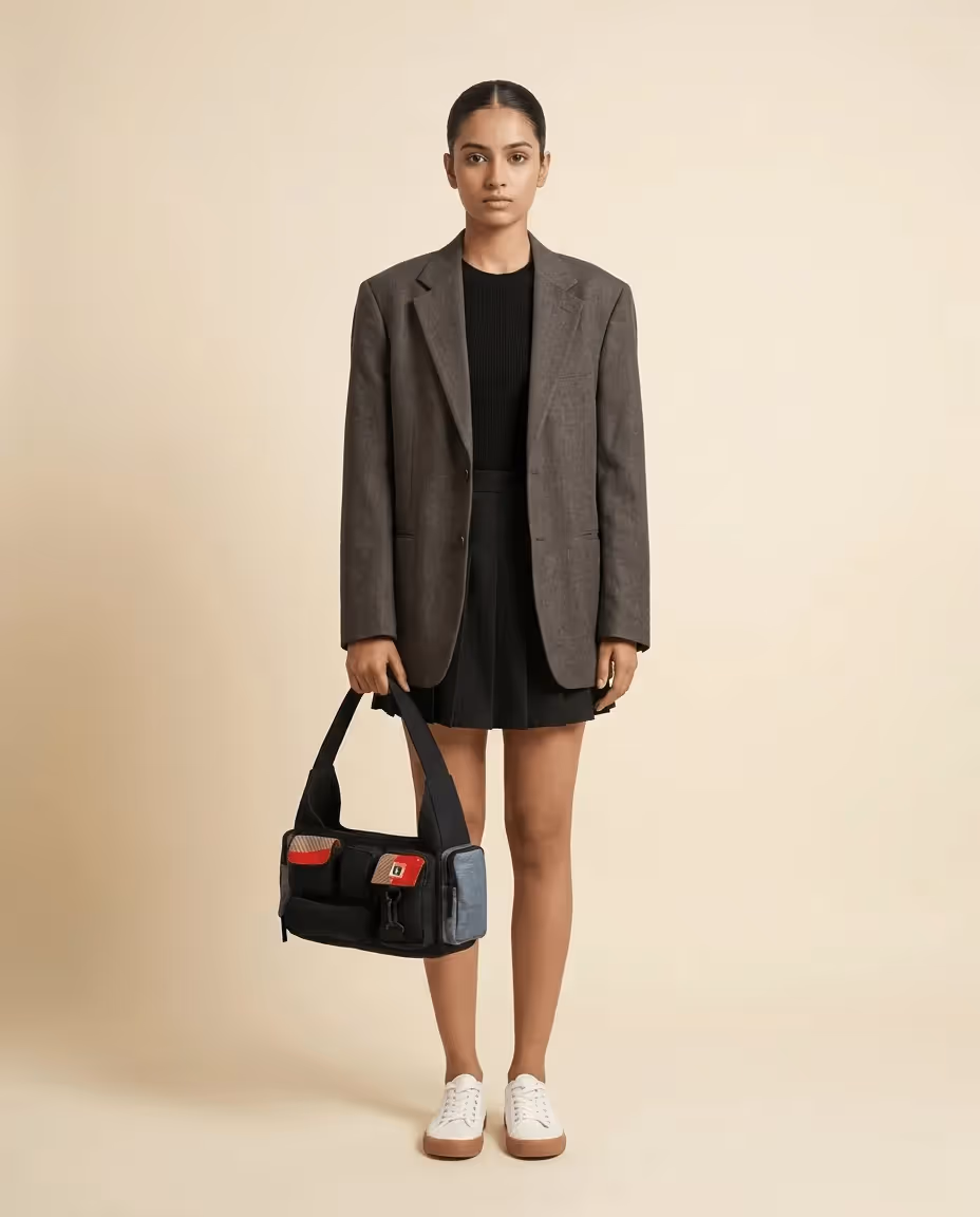 Pocket Cluster Shoulder Bag Denim  image 1