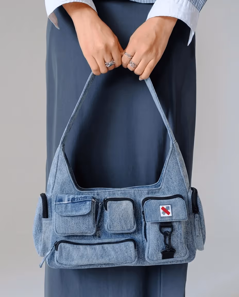 Pocket Cluster Shoulder Bag Denim image 9