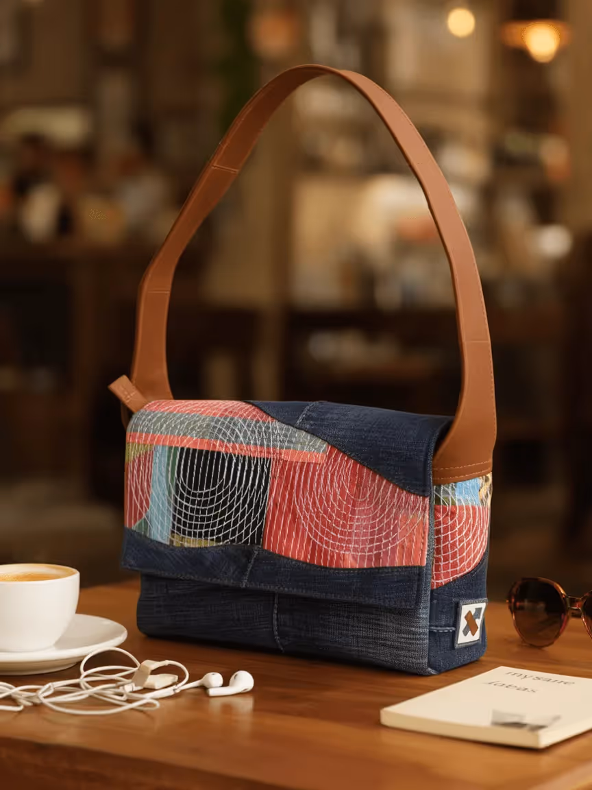 Stitched Stories Flap Shoulder Bag Blue image 1
