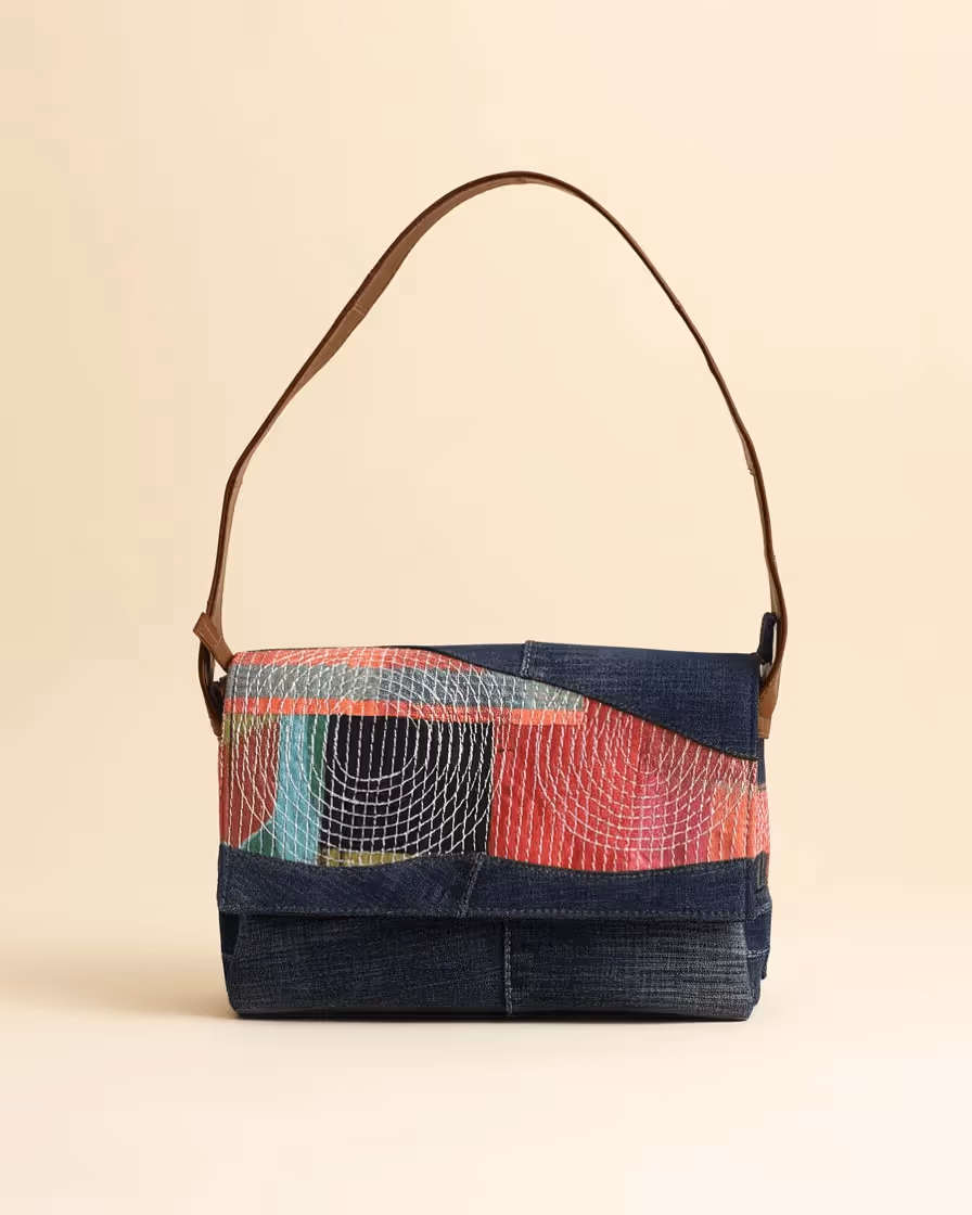 Stitched Stories Flap Shoulder Bag Blue image 2