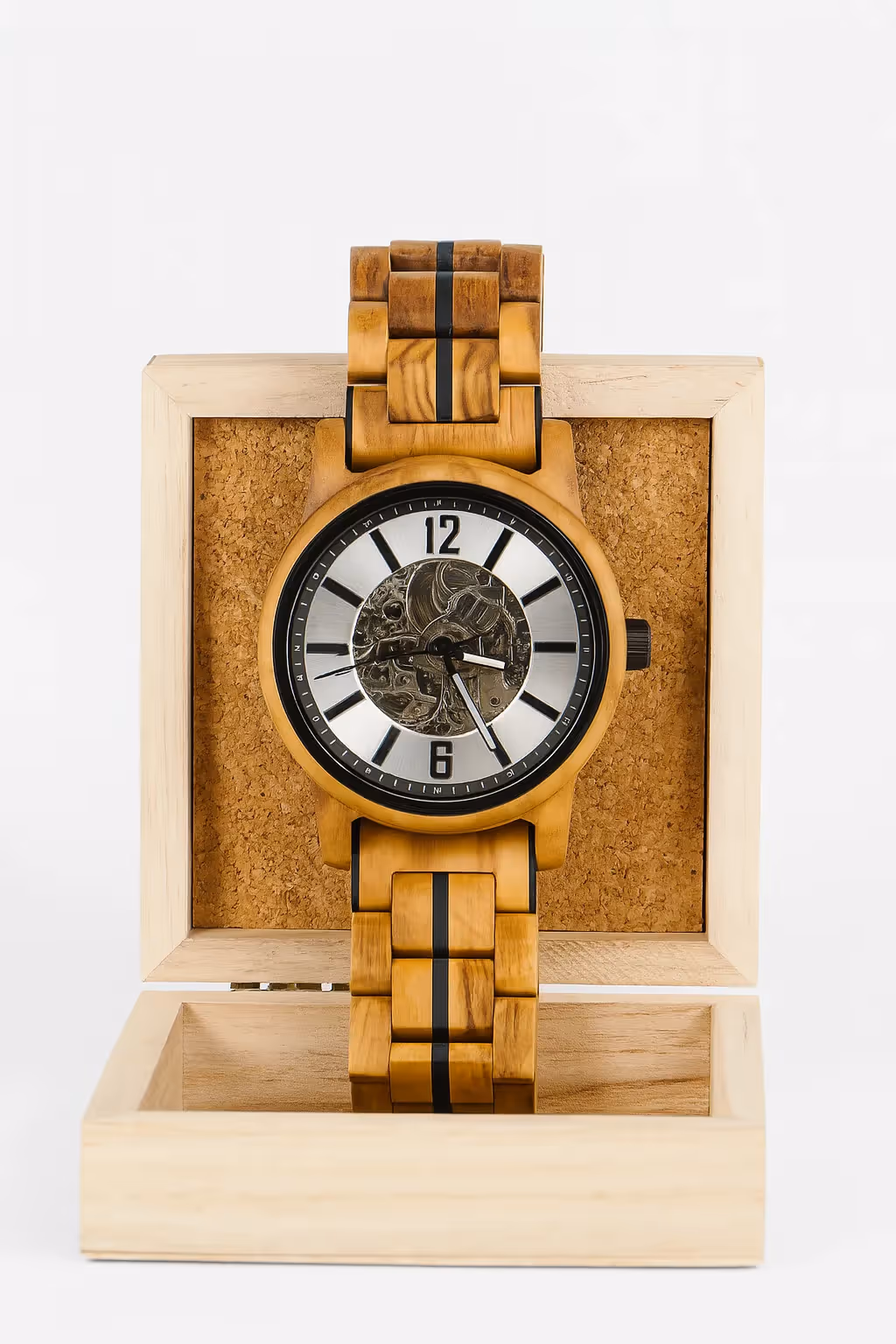 NOVA | Timeless Clarity - Olive Wood & Skeleton Dial Mechanical Watch