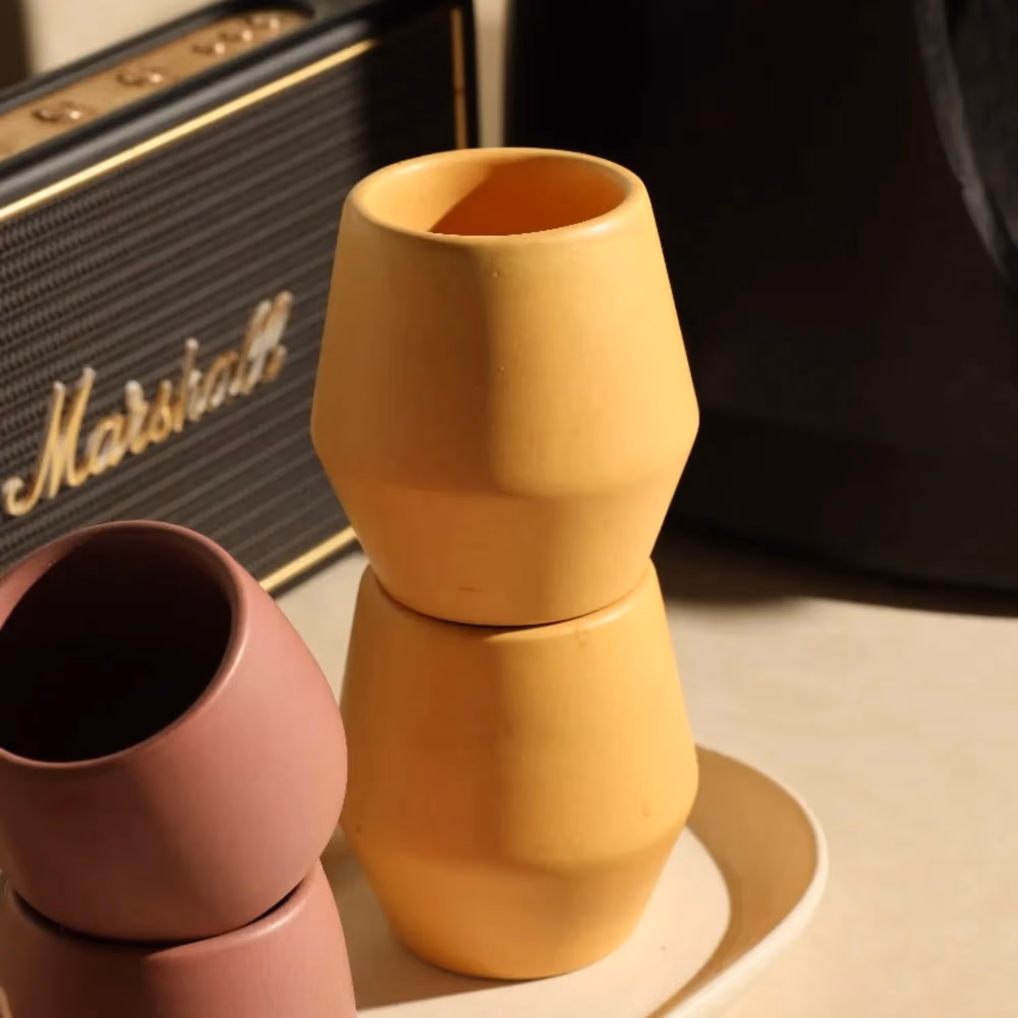 Ochre Sculpted Coffee Cup Set image 5