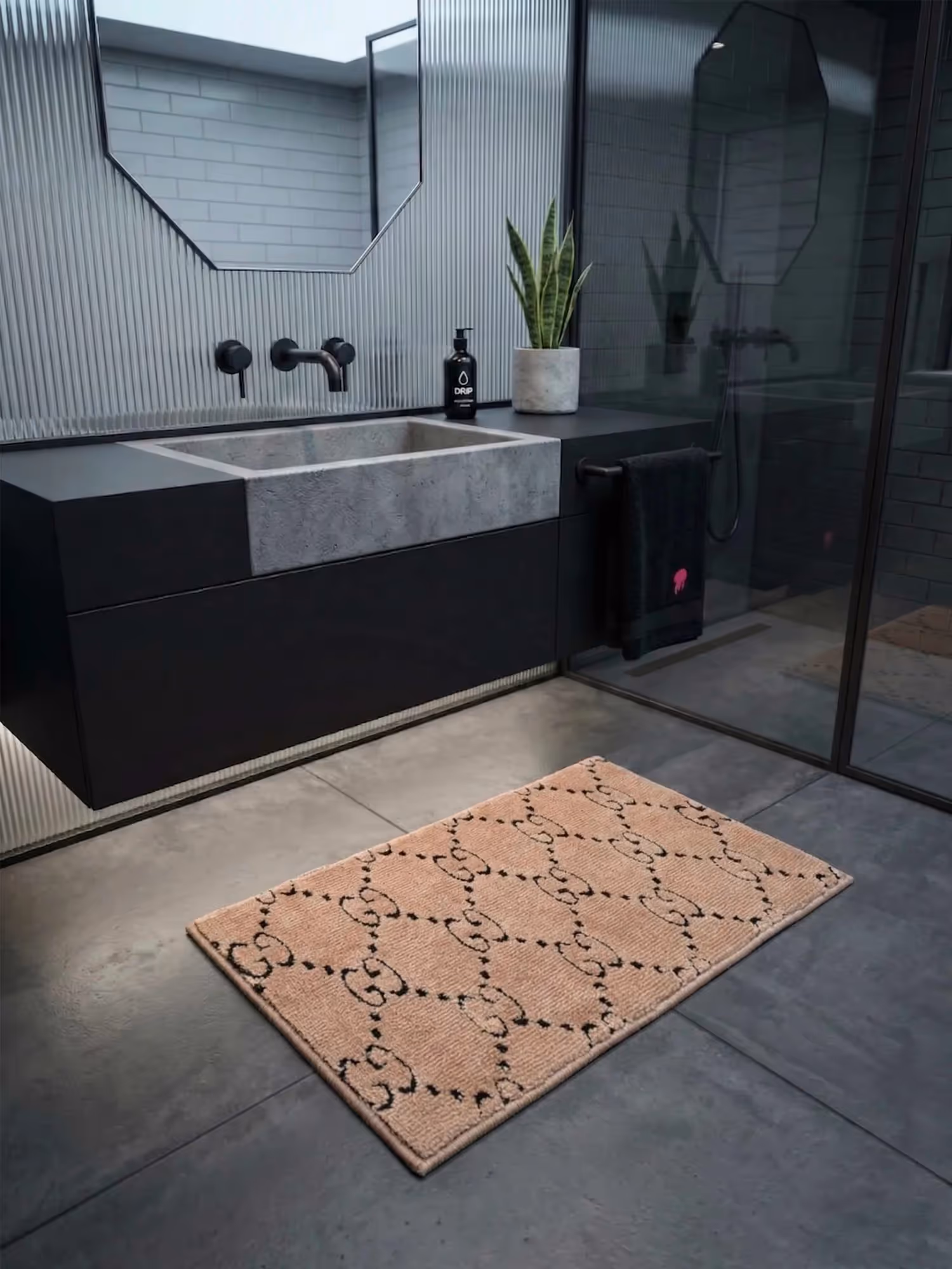 Beige & Brown Bath Mat image 1