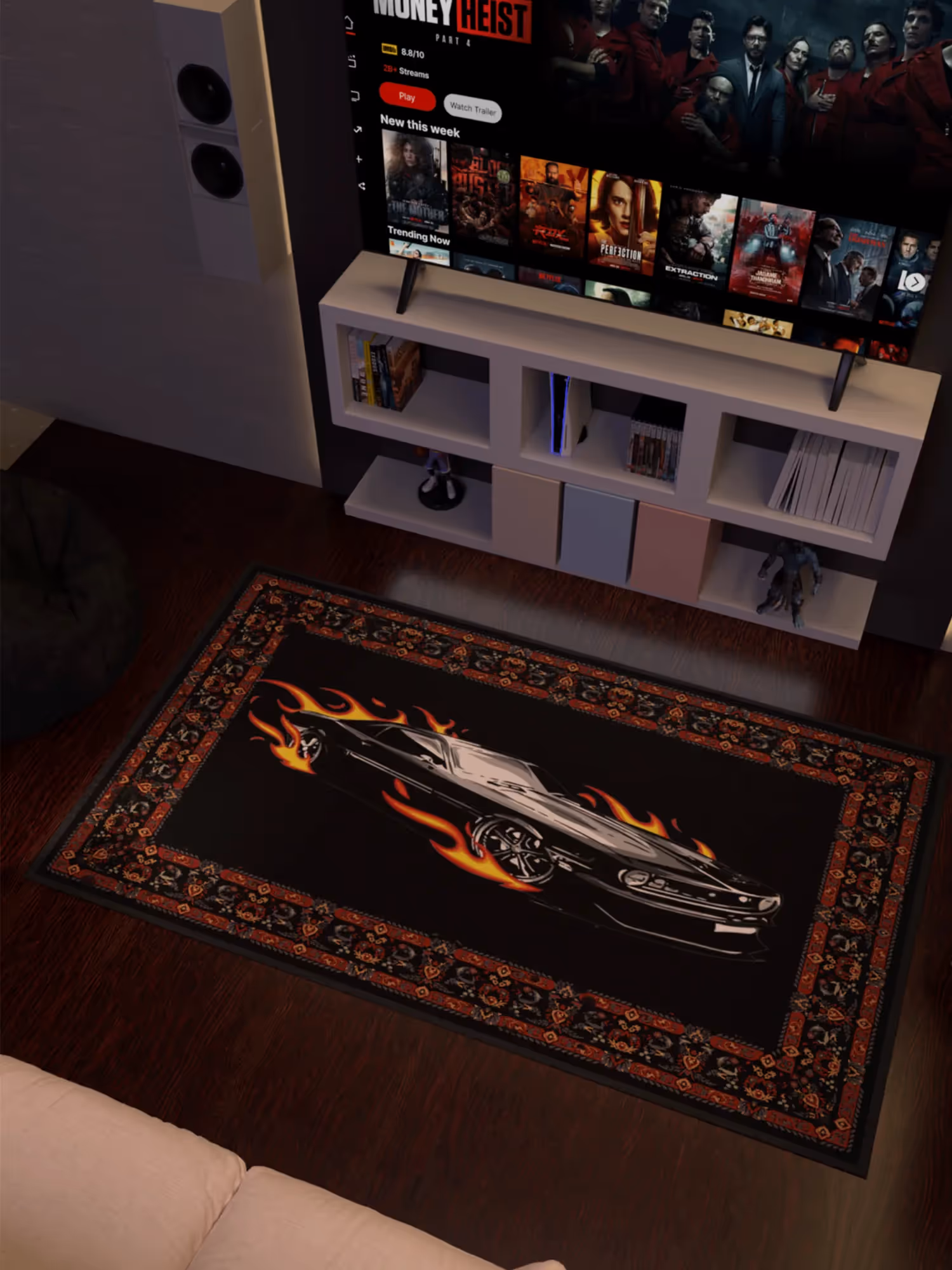 Black Fire Car Traditional Design Washable Rug  image 2