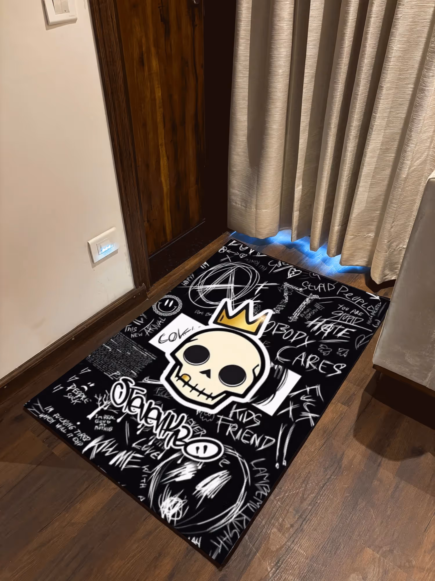 Black Skull Washable Rug image 1