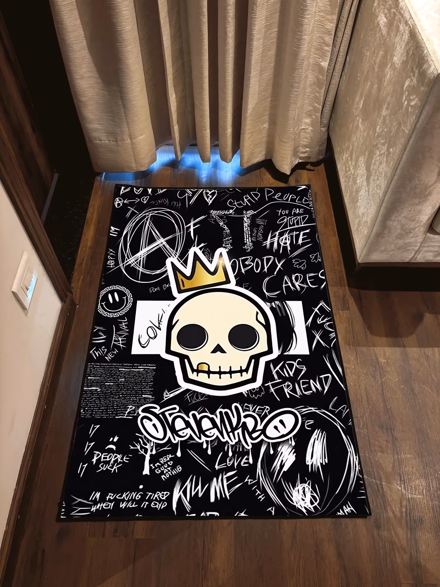 Black Skull Washable Rug image 2