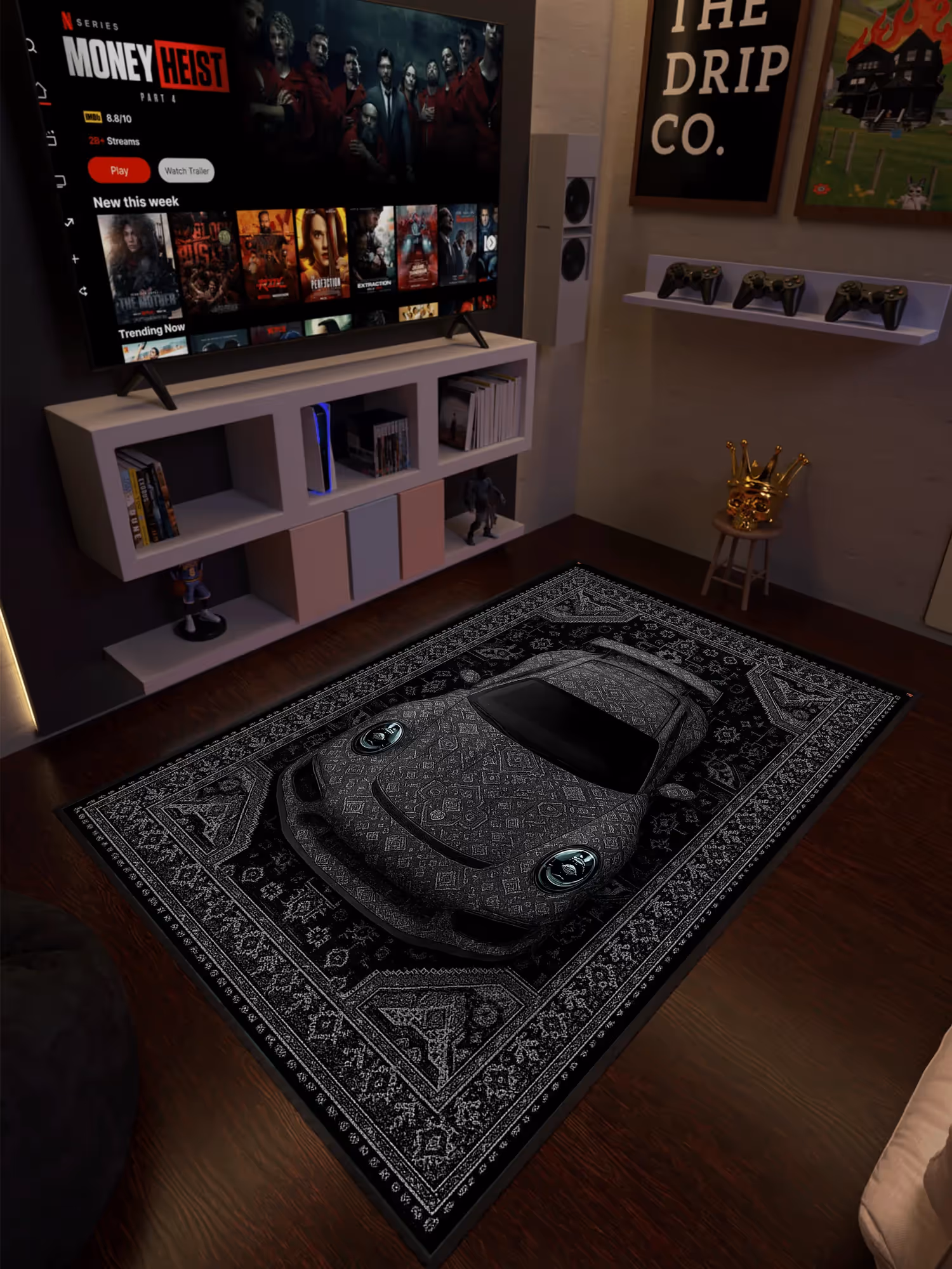 Black Sports Car Traditional Design Washable Rug image 1