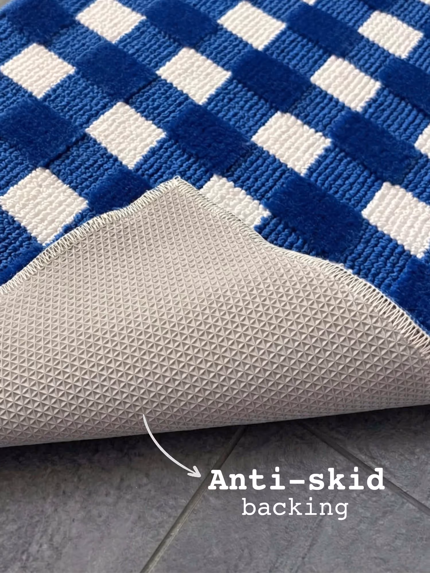 Blue & White Check High Low Bath Mat image 2