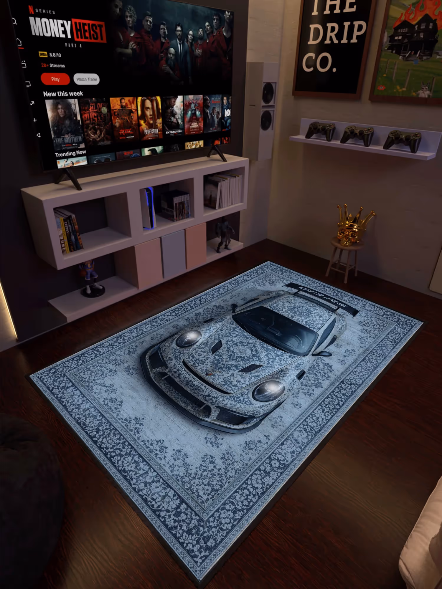 Blue Sports Car Traditional Design Washable Rug image 1