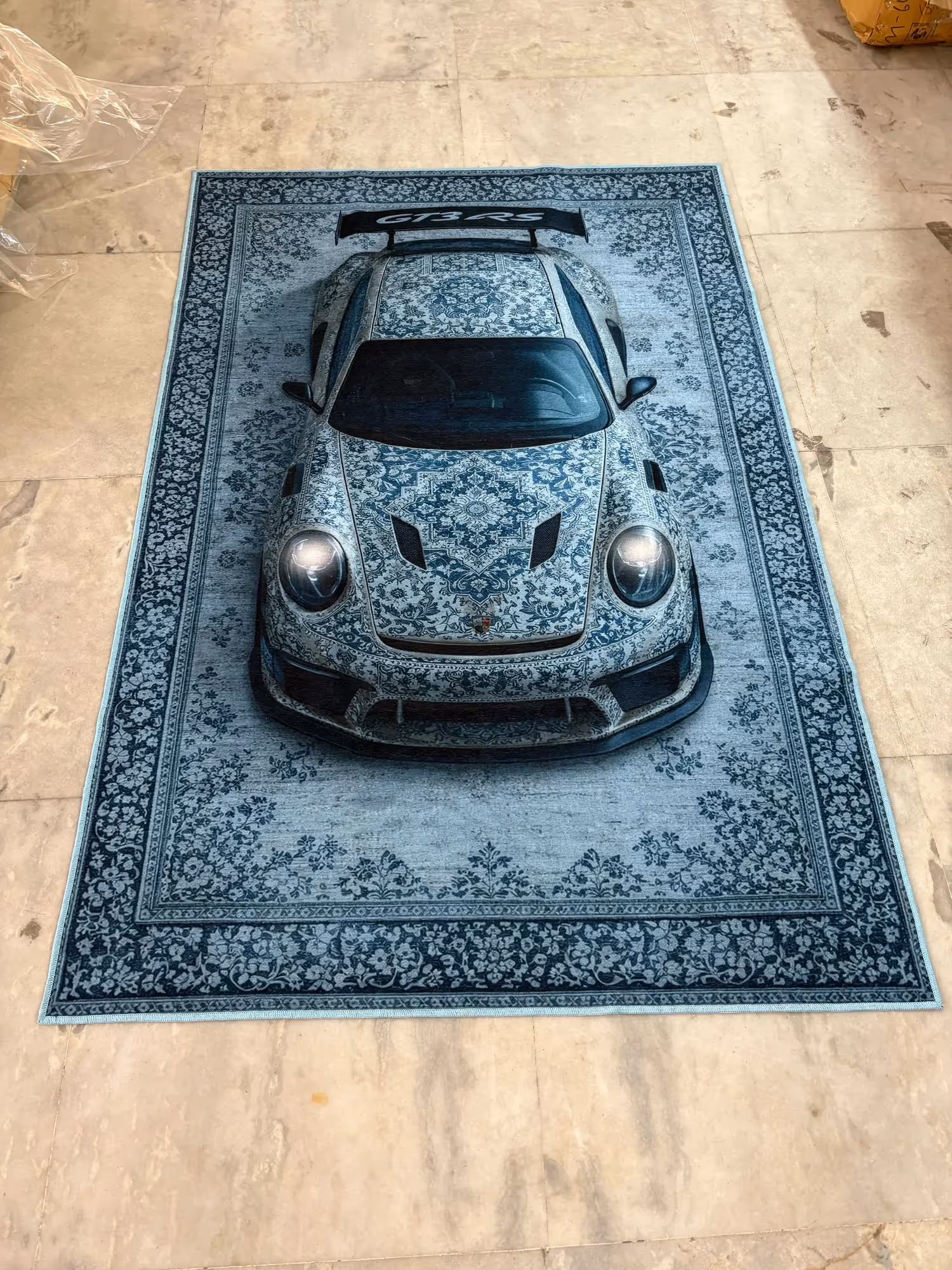 Blue Sports Car Traditional Design Washable Rug image 3