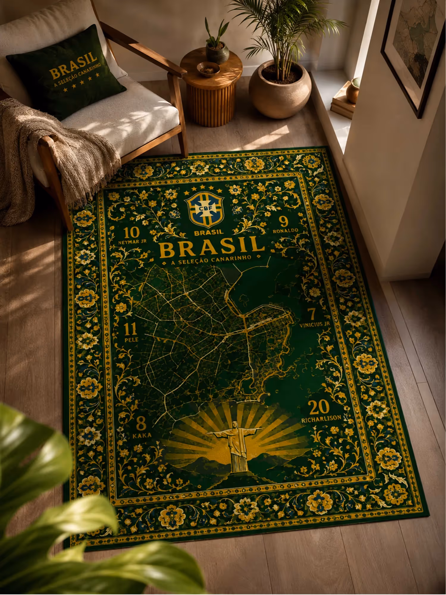 Brazil Football Traditional Washable Rug image 1