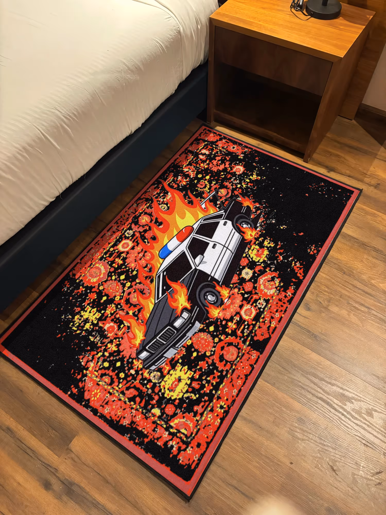 Burning Police Car Traditional Design Washable Rug image 3