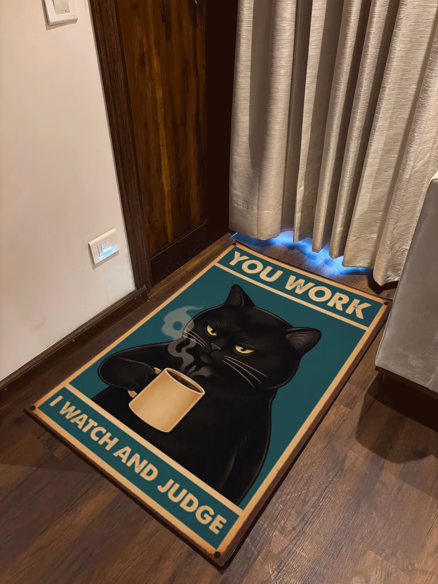 Cat Working Door Washable Rug image 1