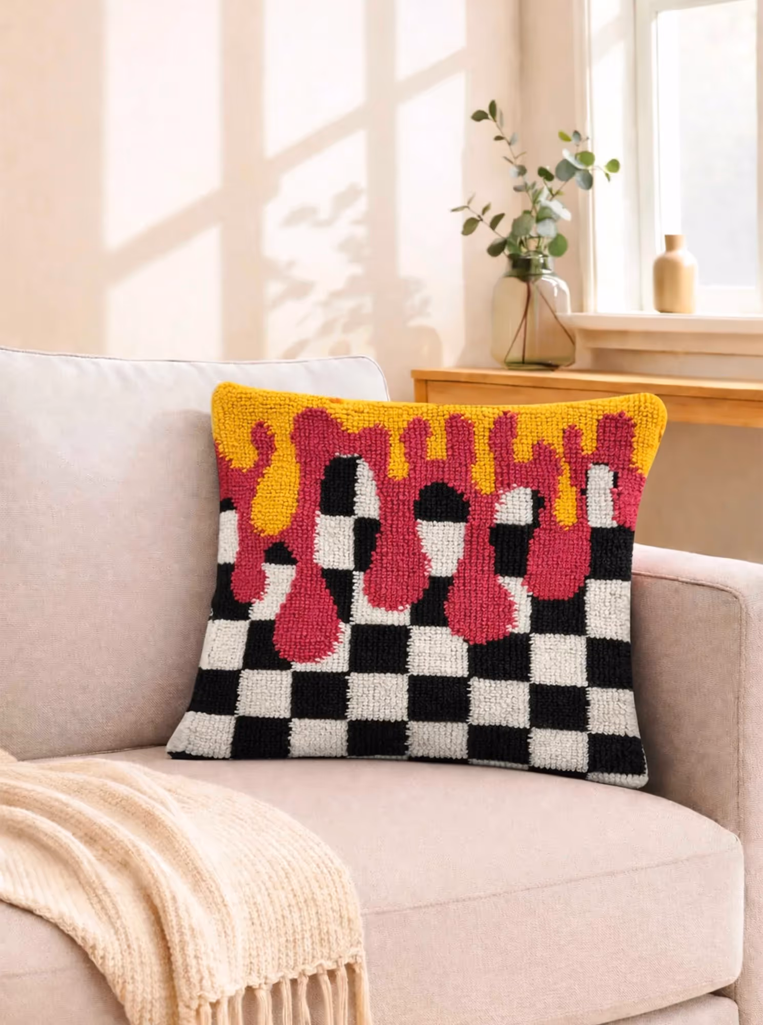 Colour Dripping Check Cushion Cover image 1