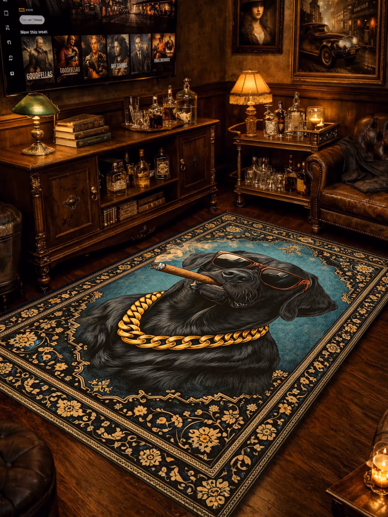 Dog Smoking Traditional Washable Rug image 1