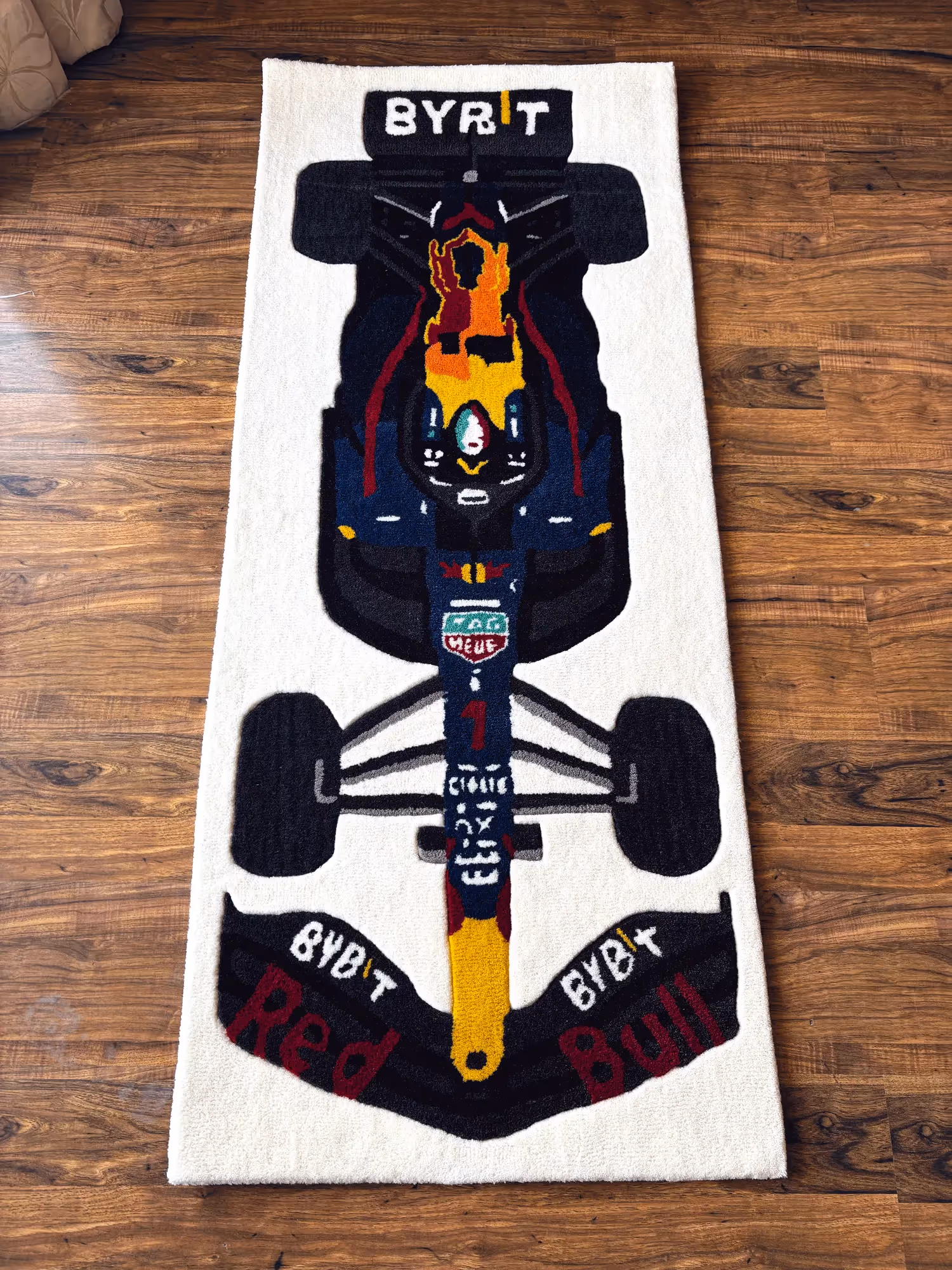 F1 Bull Inspired Racing Car Hand Tufted Rug image 1