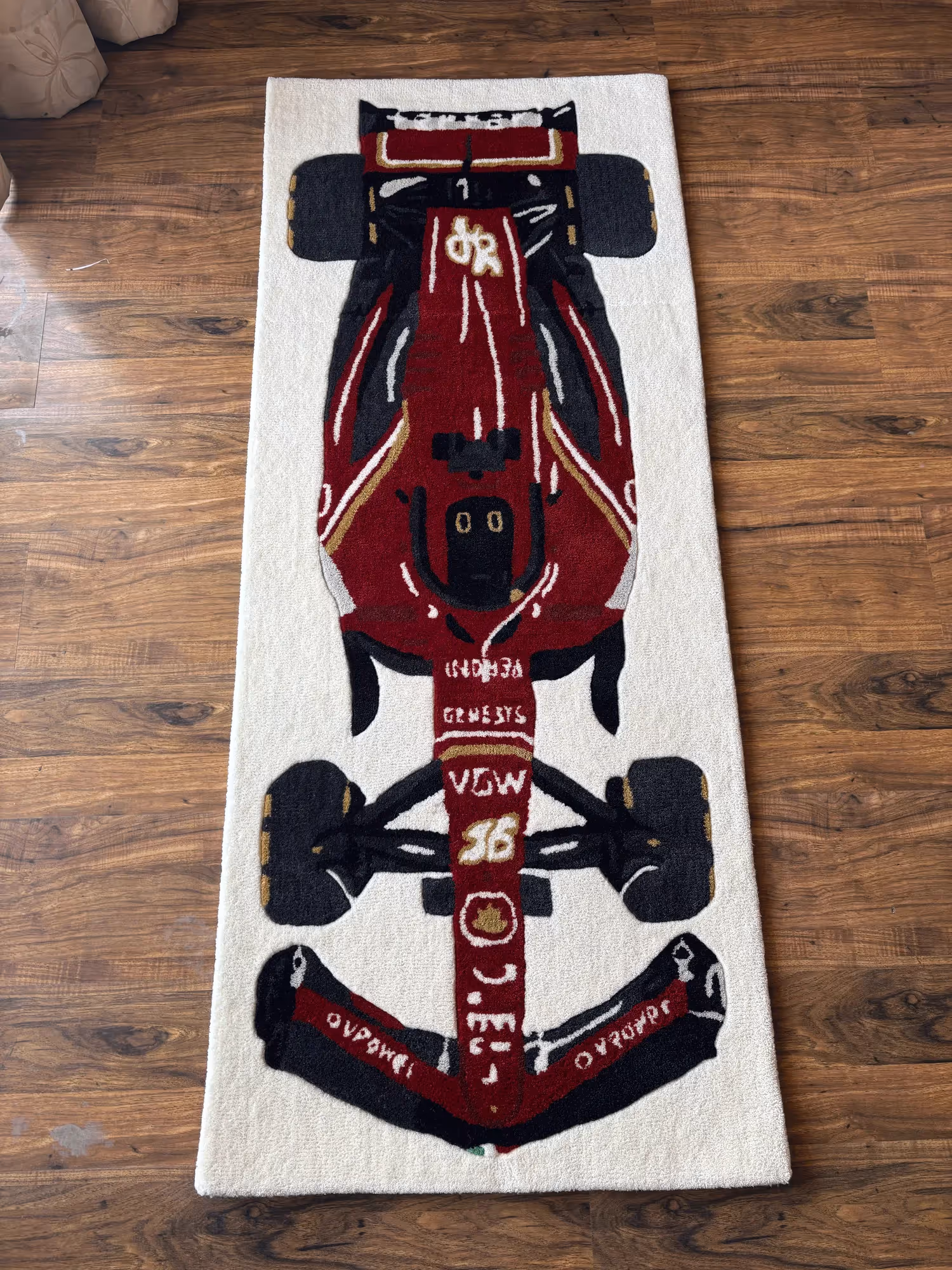 F1 Red Racing Car Hand Tufted Rug image 1